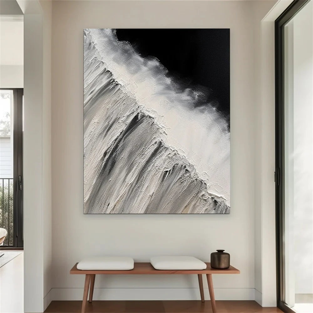 Black and White Minimalist Textured Canvas Art #WZ061