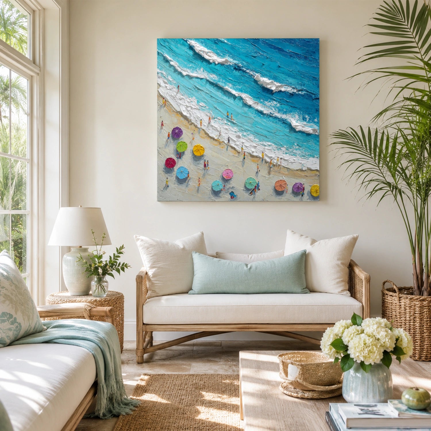 Abstract Ocean And Sky Textured Canvas Art #OC192