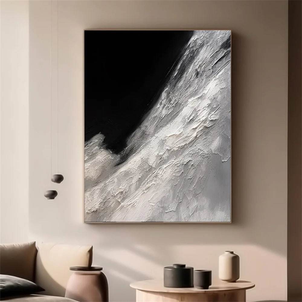 Black and White Minimalist Textured Canvas Art #WZ060