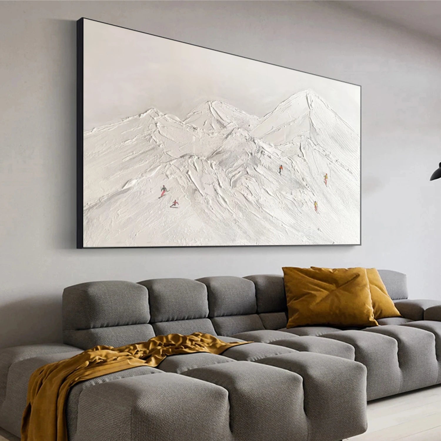 White Skiing Sport Textured Canvas Painting #PB047