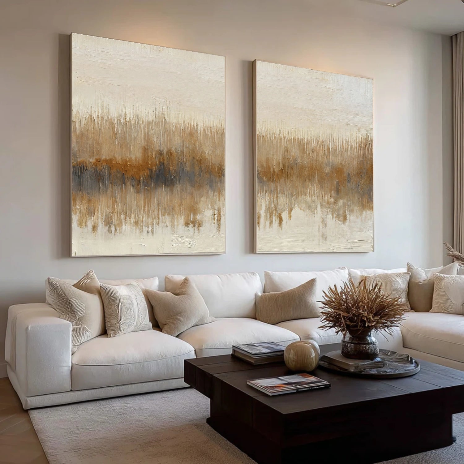 Beige and Brown Abstract Wall Art Set of 2 #VA206