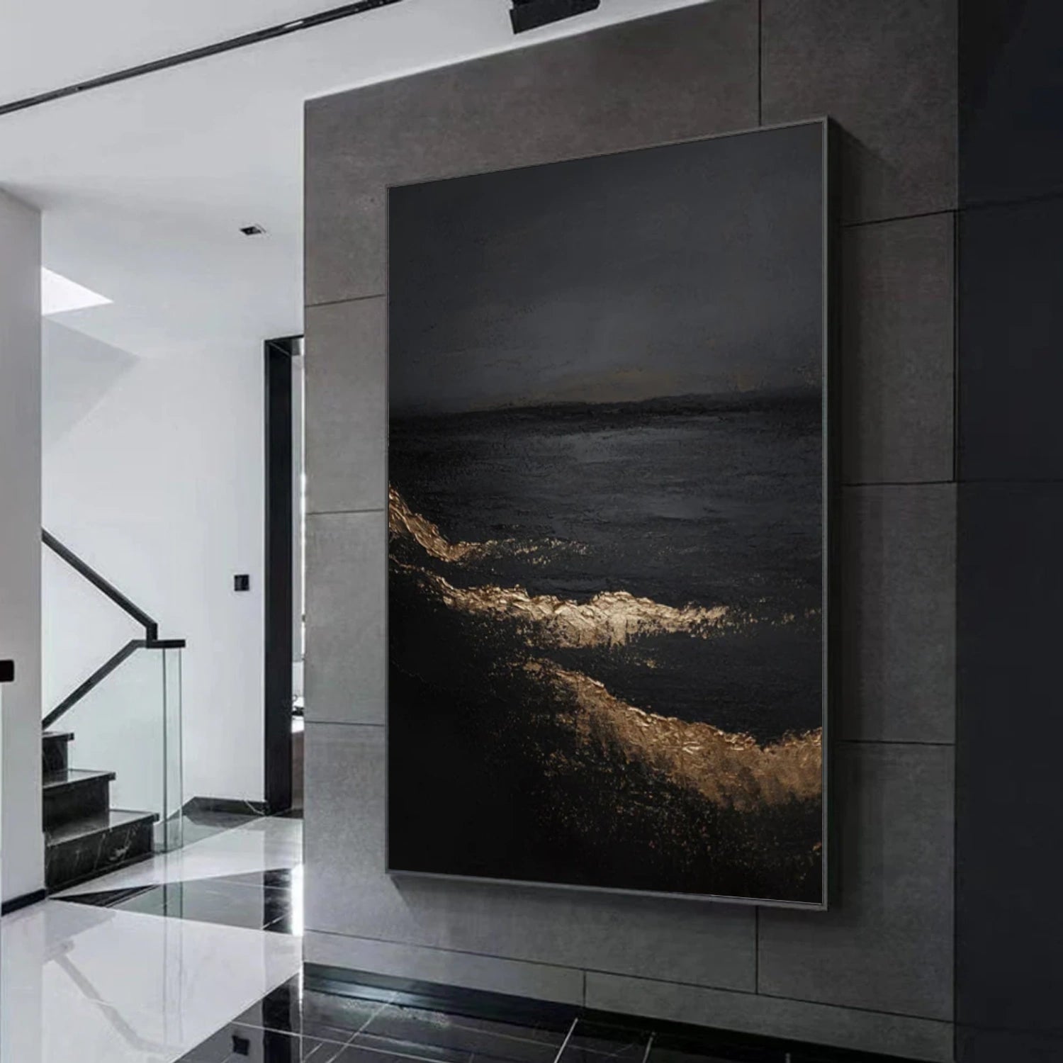 Black Minimalist Textured Canvas Art #WZ114