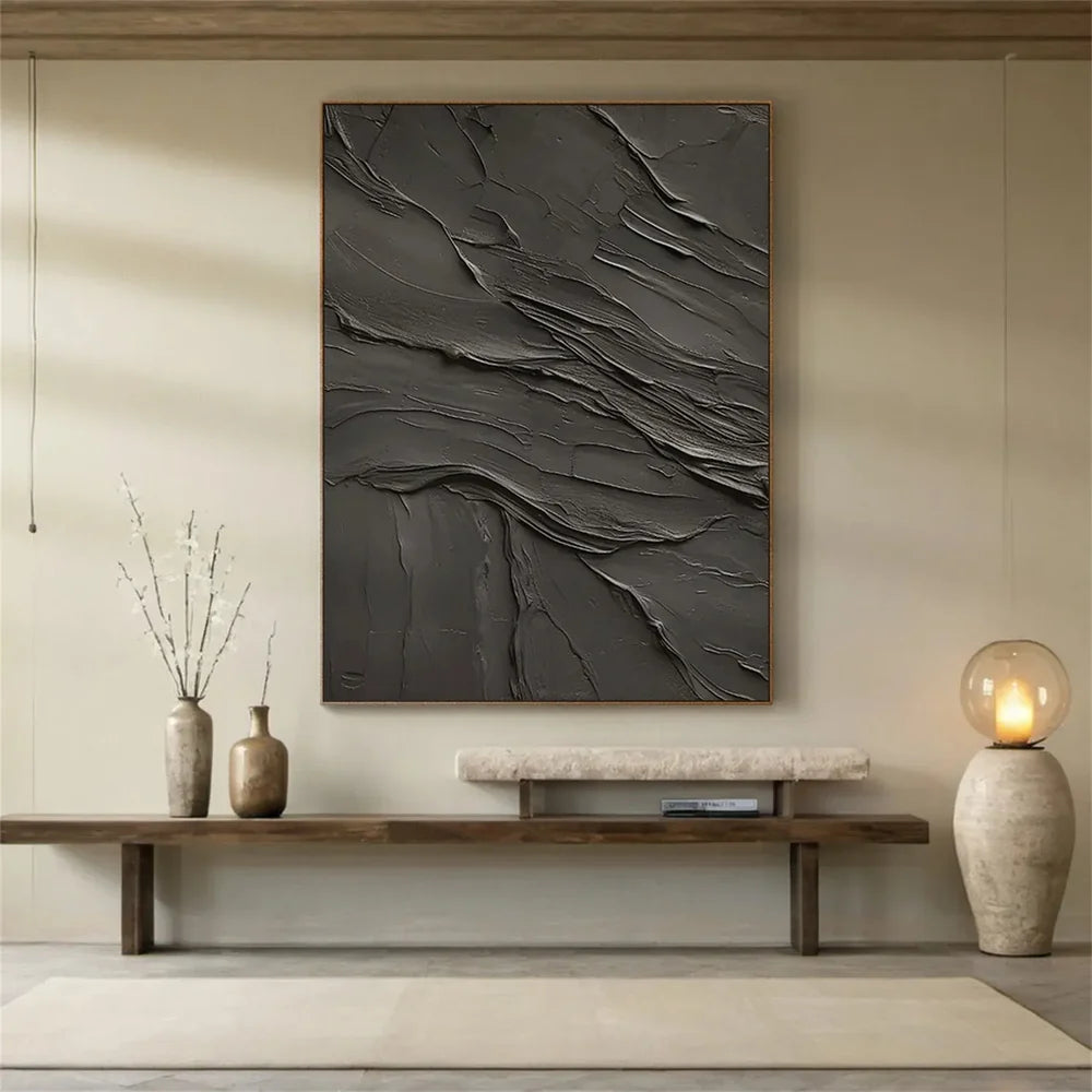 Black Minimalist Textured Canvas Art #WZ090