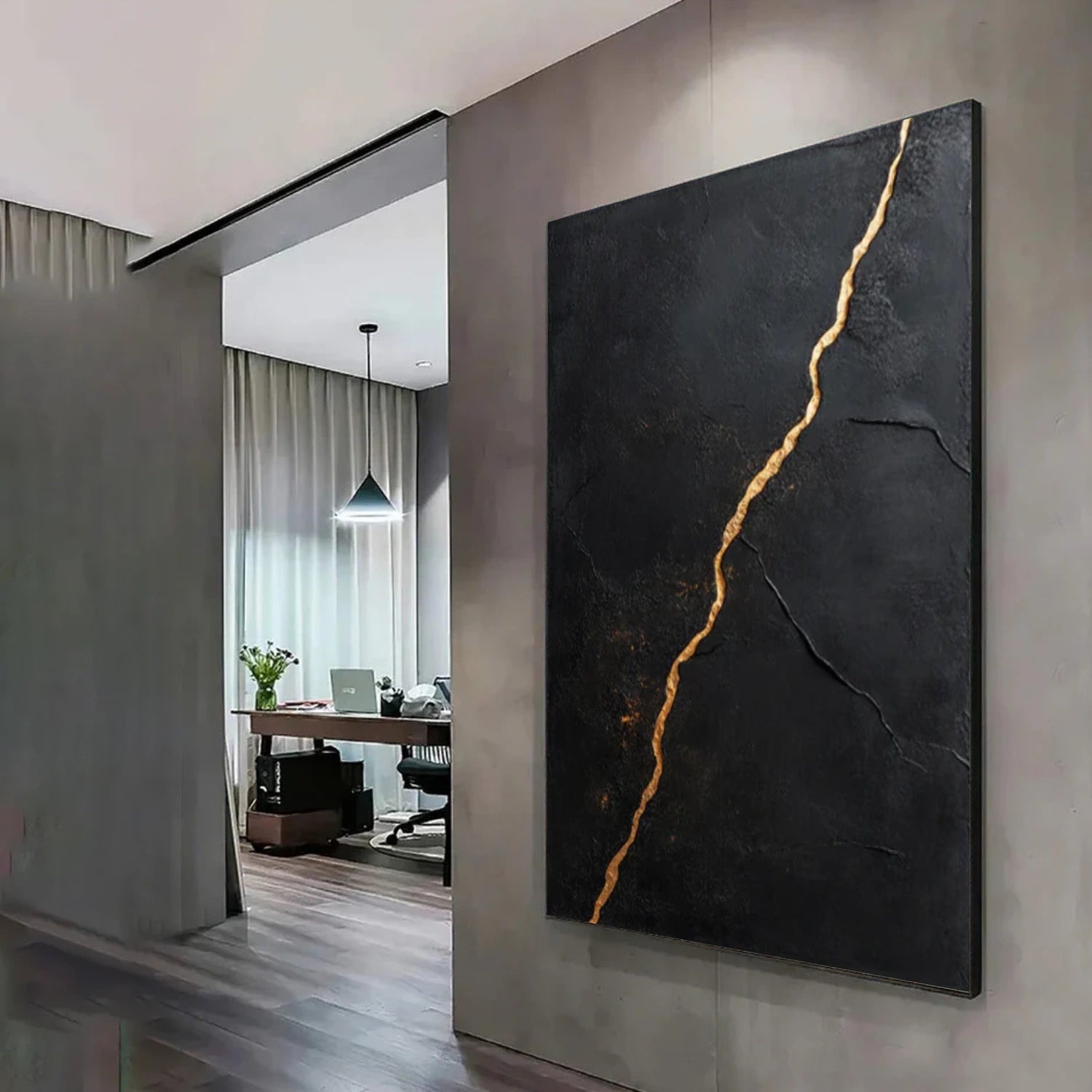 Black Minimalist Textured Canvas Art #WZ101