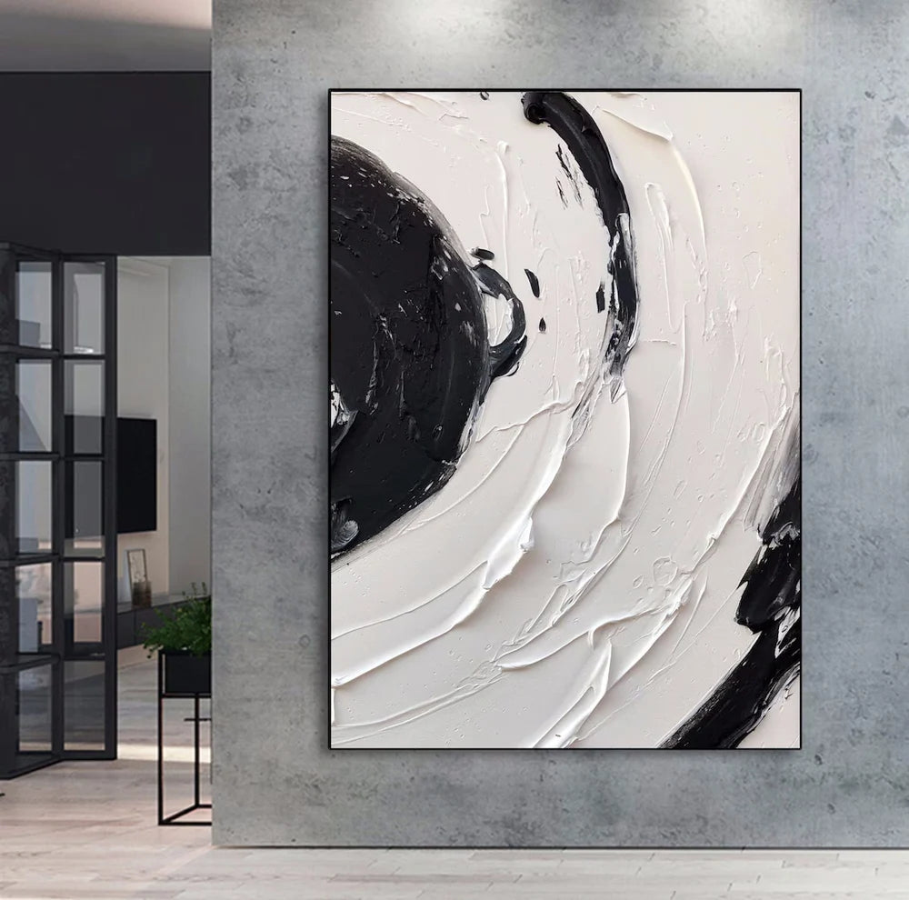 Black and White Minimalist Textured Canvas Art #WZ058