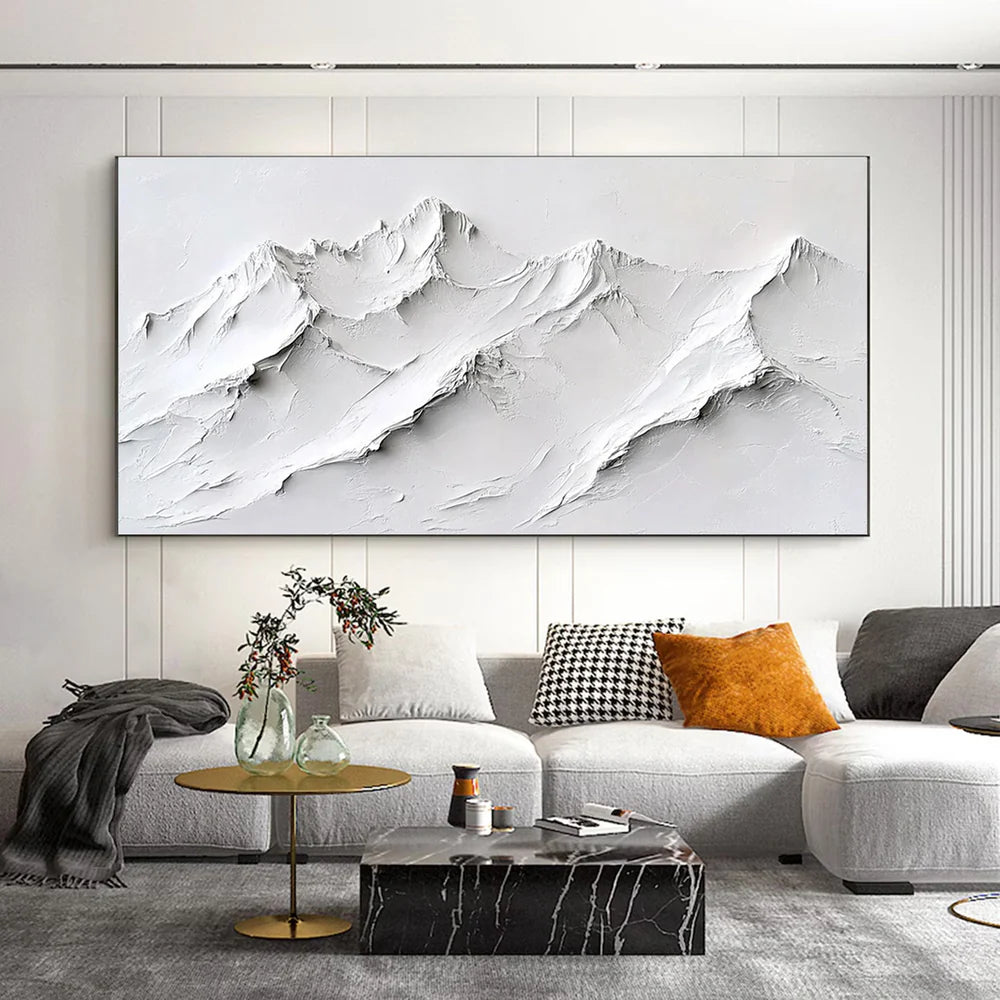 White Minimalist Mountain Textured Canvas Art #BT022