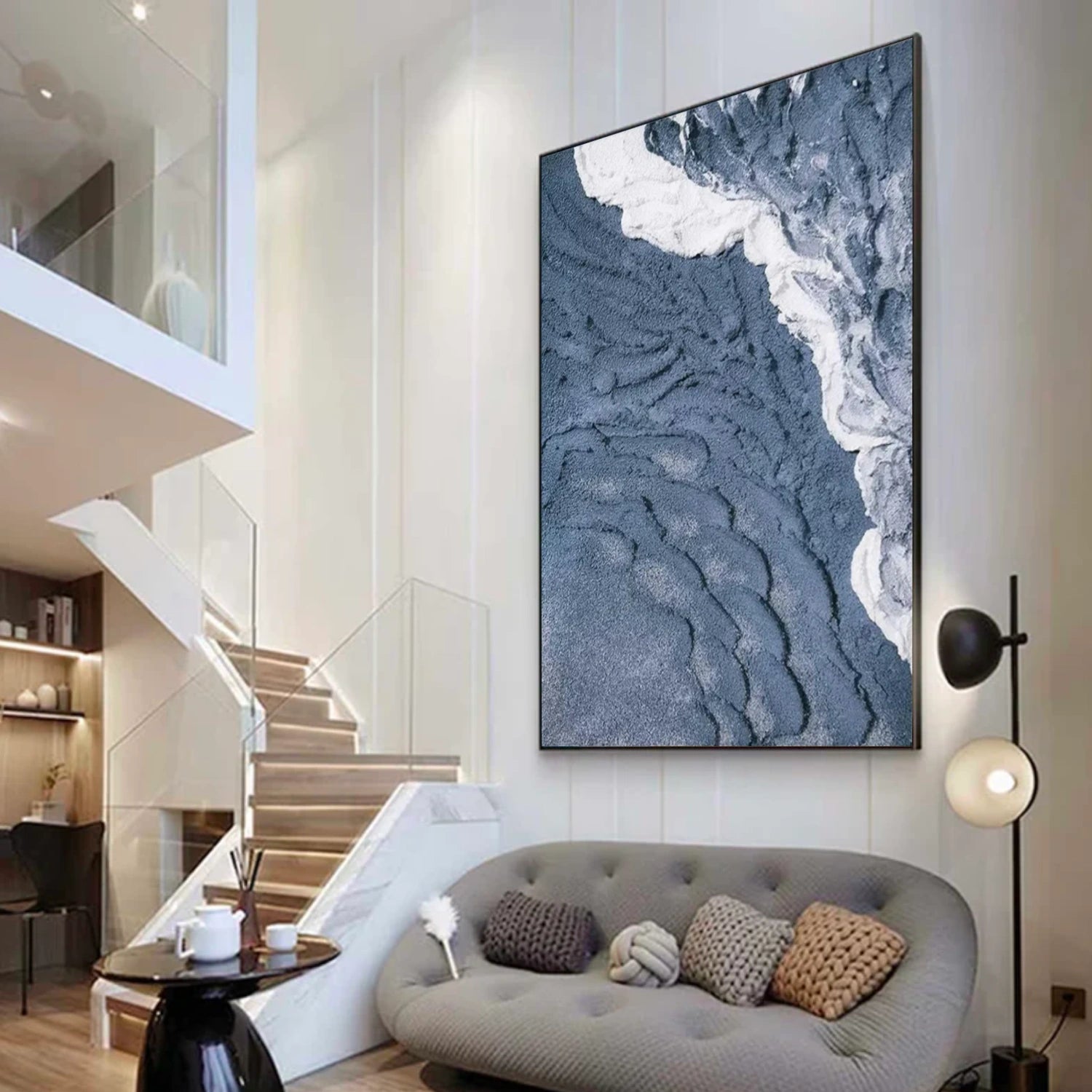Blue Minimalist Textured Canvas Art #WM114