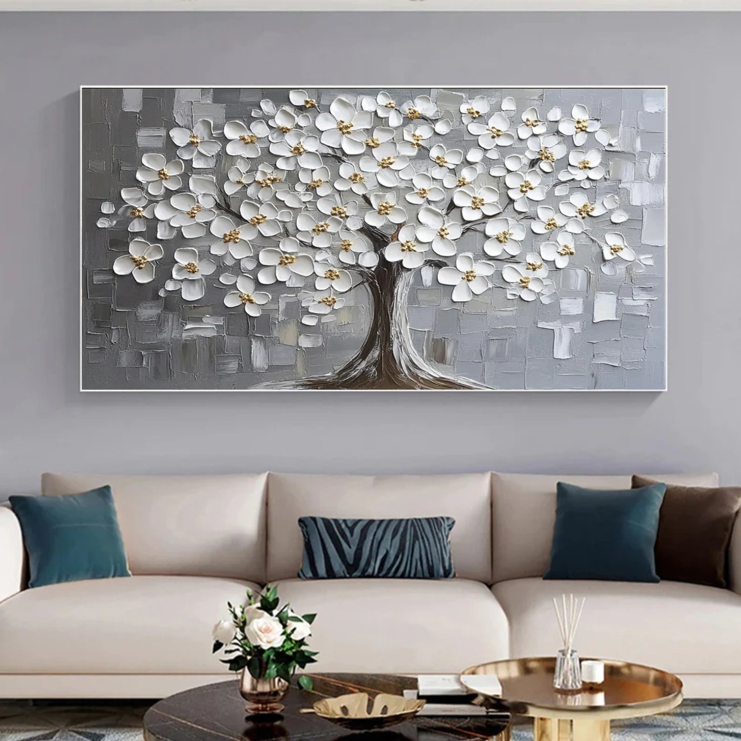 Minimalist Flower And Tree Textured Canvas Art #MF105