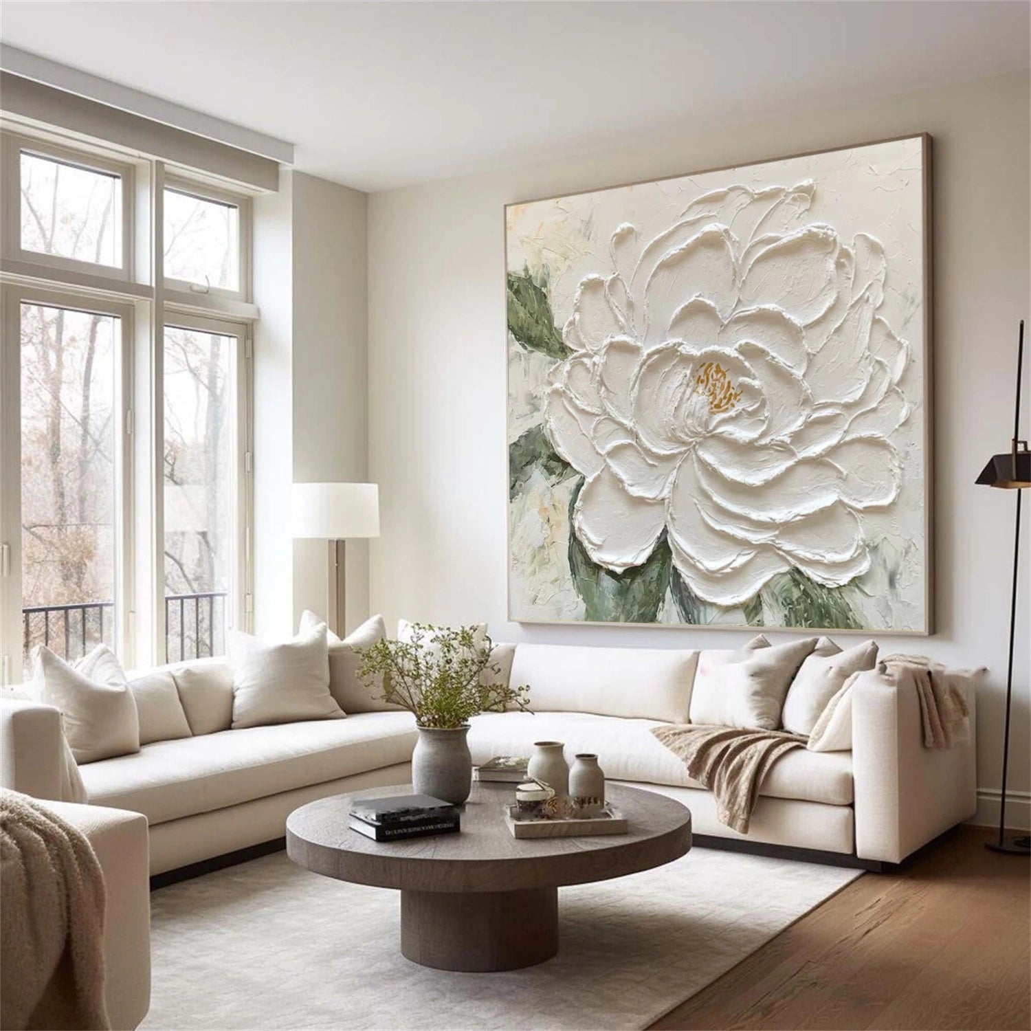 Minimalist Flower And Tree Textured Canvas Art #MF118