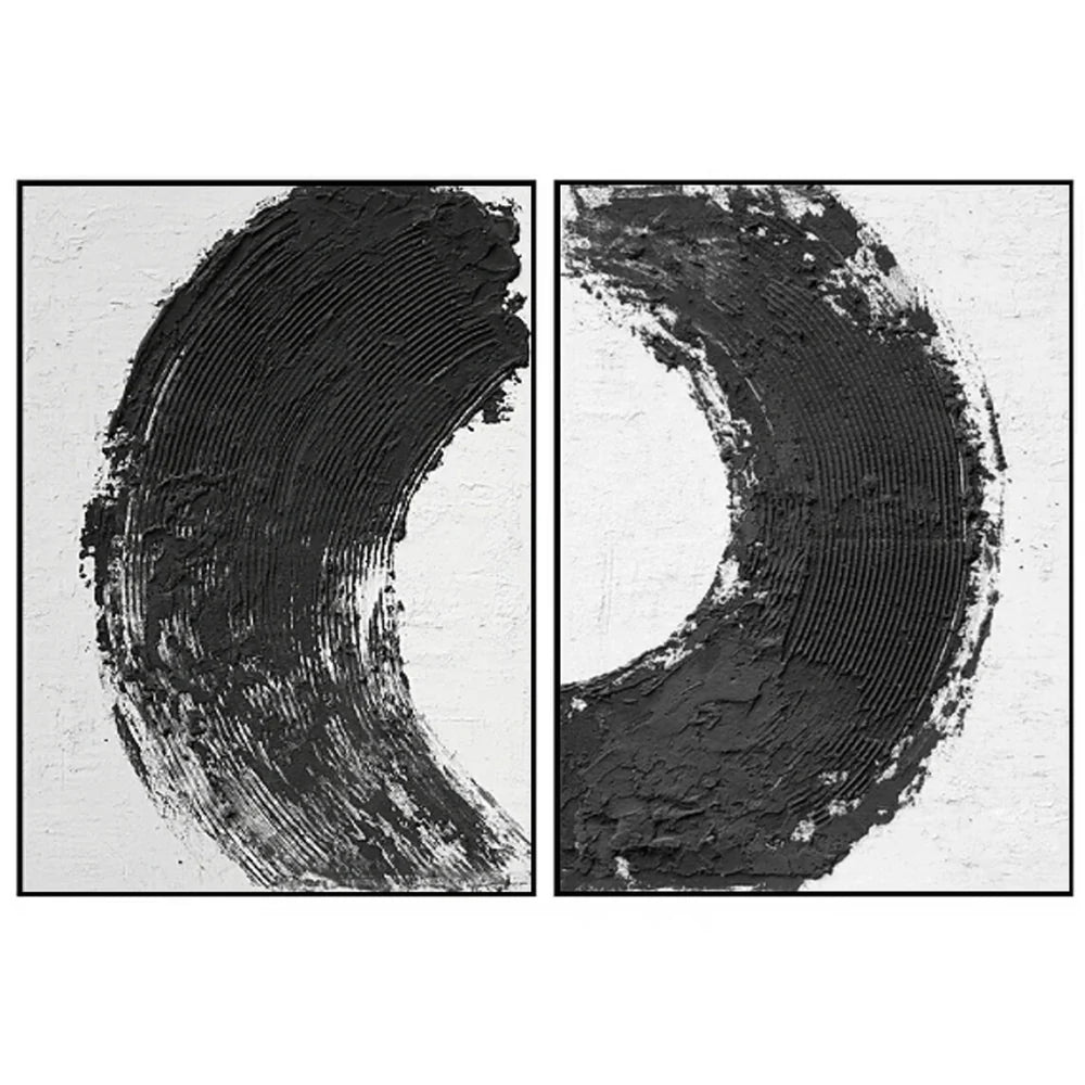 Black and White Minimalist Textured Canvas Art Set of 2 #WZ064