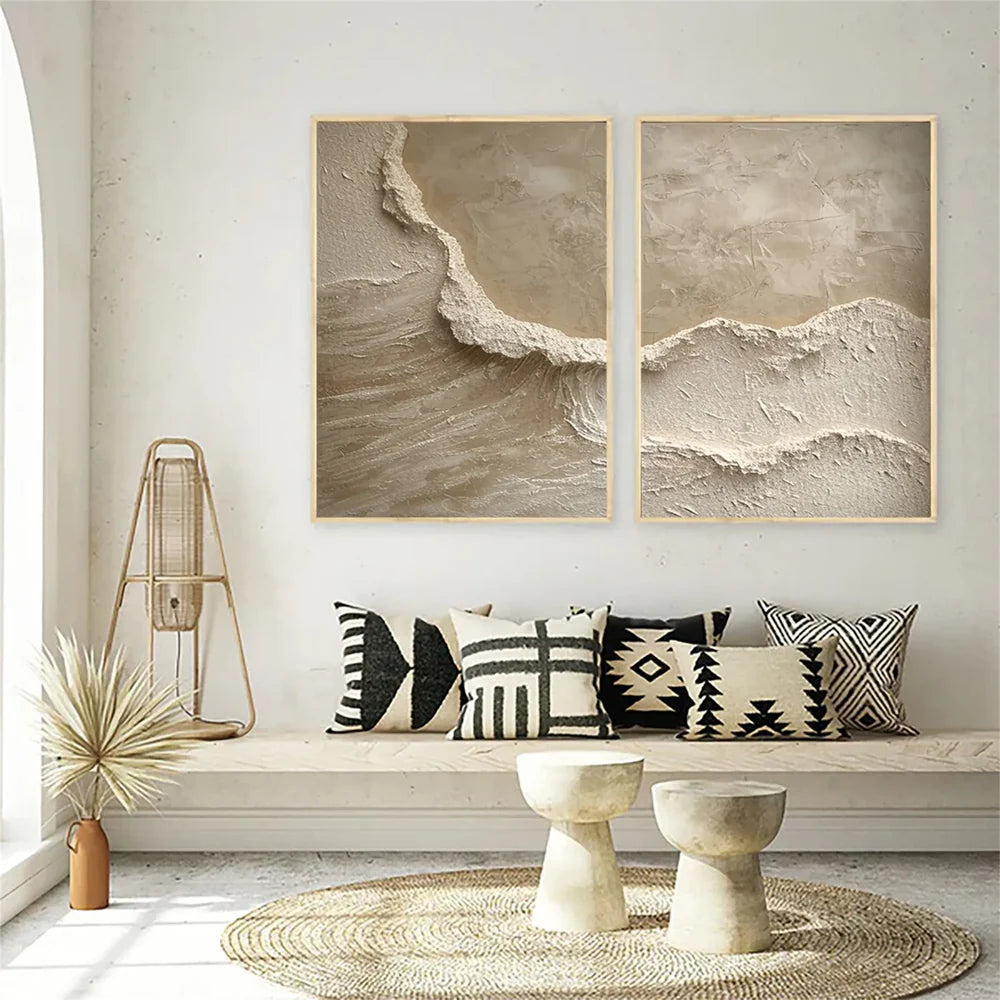Minimalist Ocean And Sky Textured Canvas Art Set of 2 #OC001