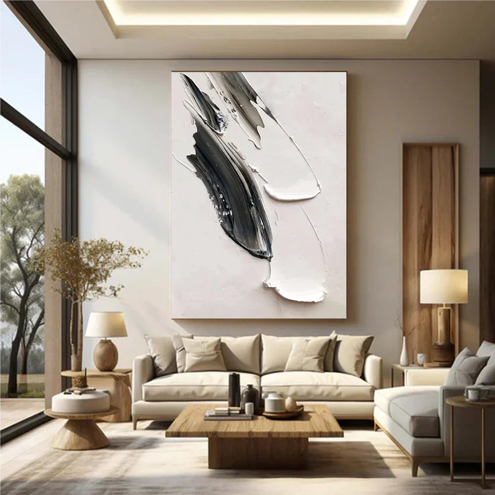 Black and White Minimalist Textured Canvas Art #WZ008