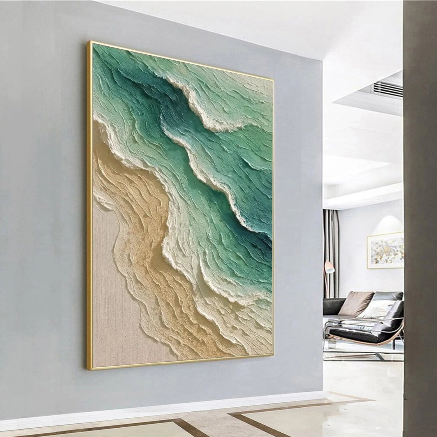 Minimalist Ocean And Sky Textured Canvas Art #OC105