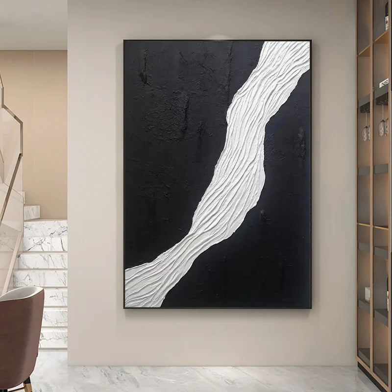 Black and White Minimalist Textured Canvas Art #WZ015