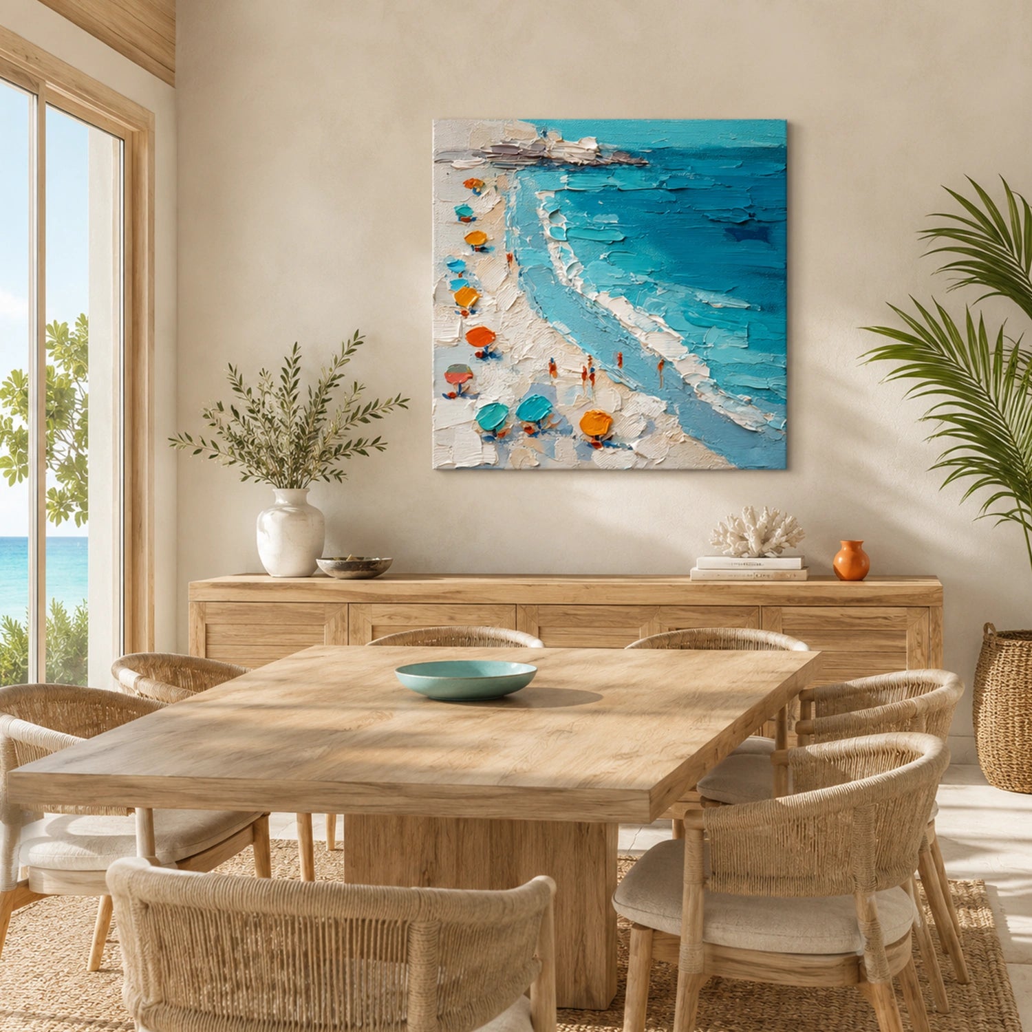 Abstract Ocean And Sky Textured Canvas Art #OC191
