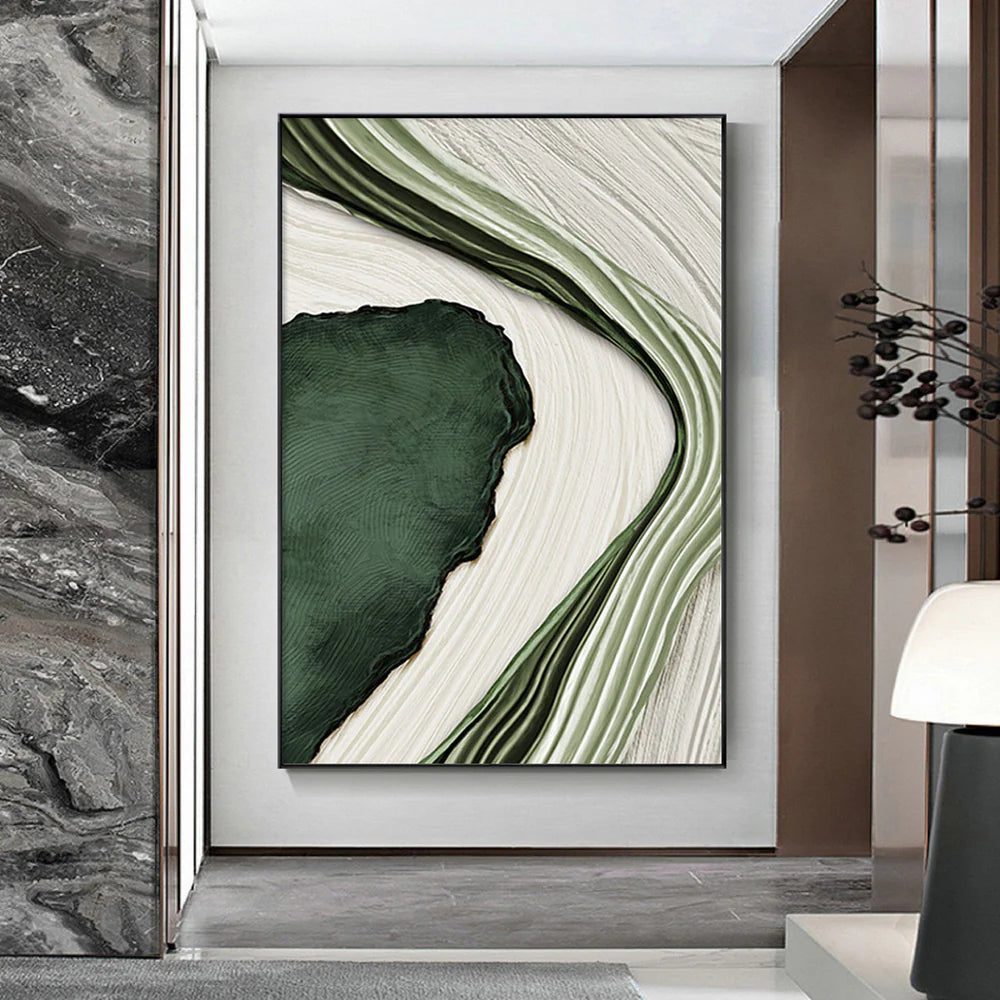 Green and White Minimalist Textured Wall Art #WM034