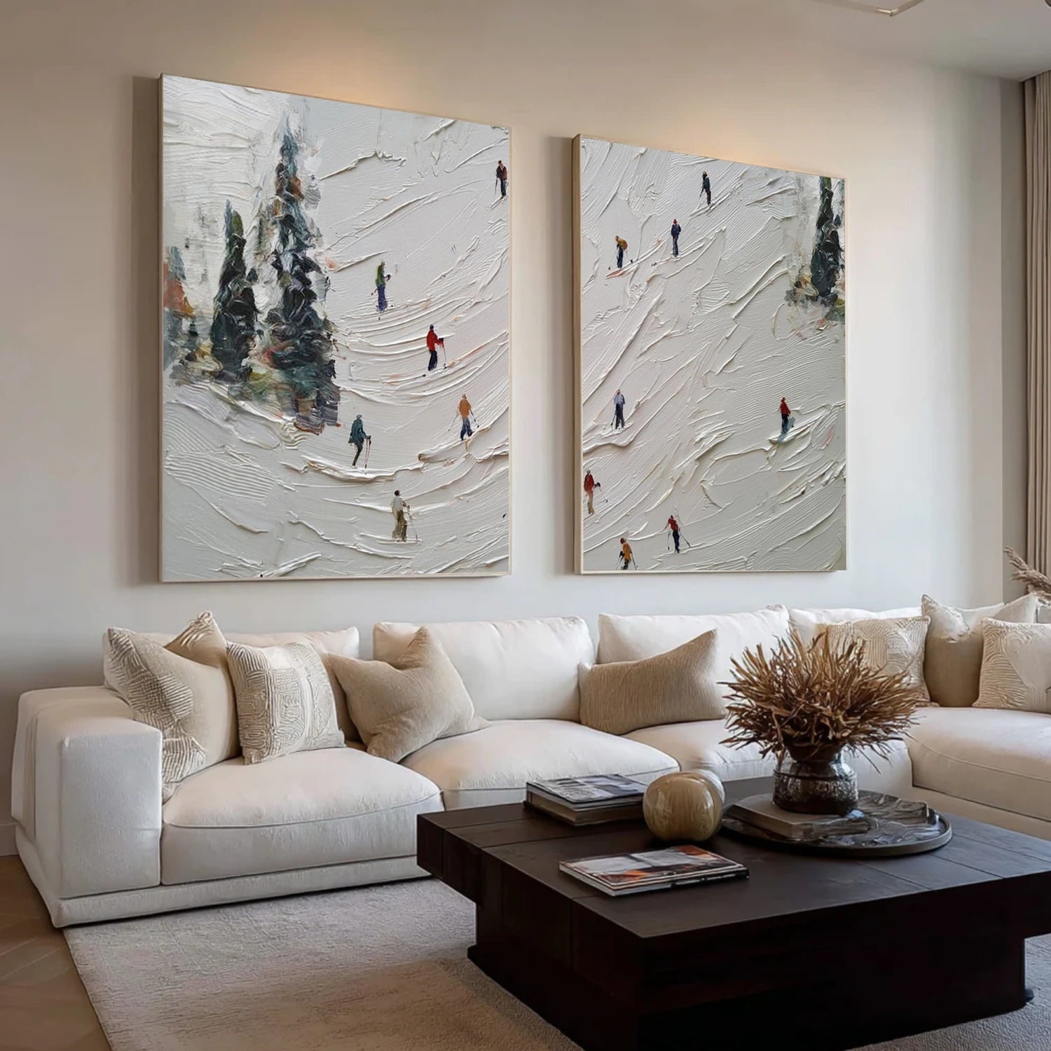 Skiing Sport Textured Canvas Painting Set of 2#PB070