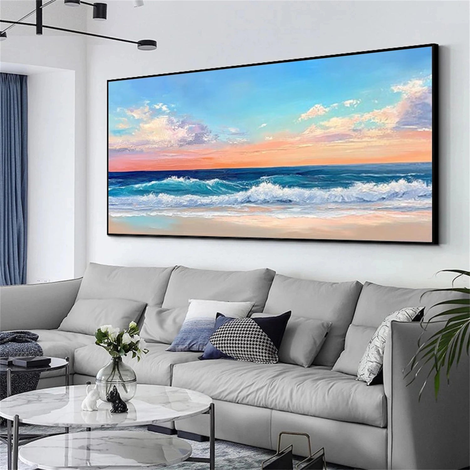 Abstract Ocean And Sky Textured Canvas Art #OC131