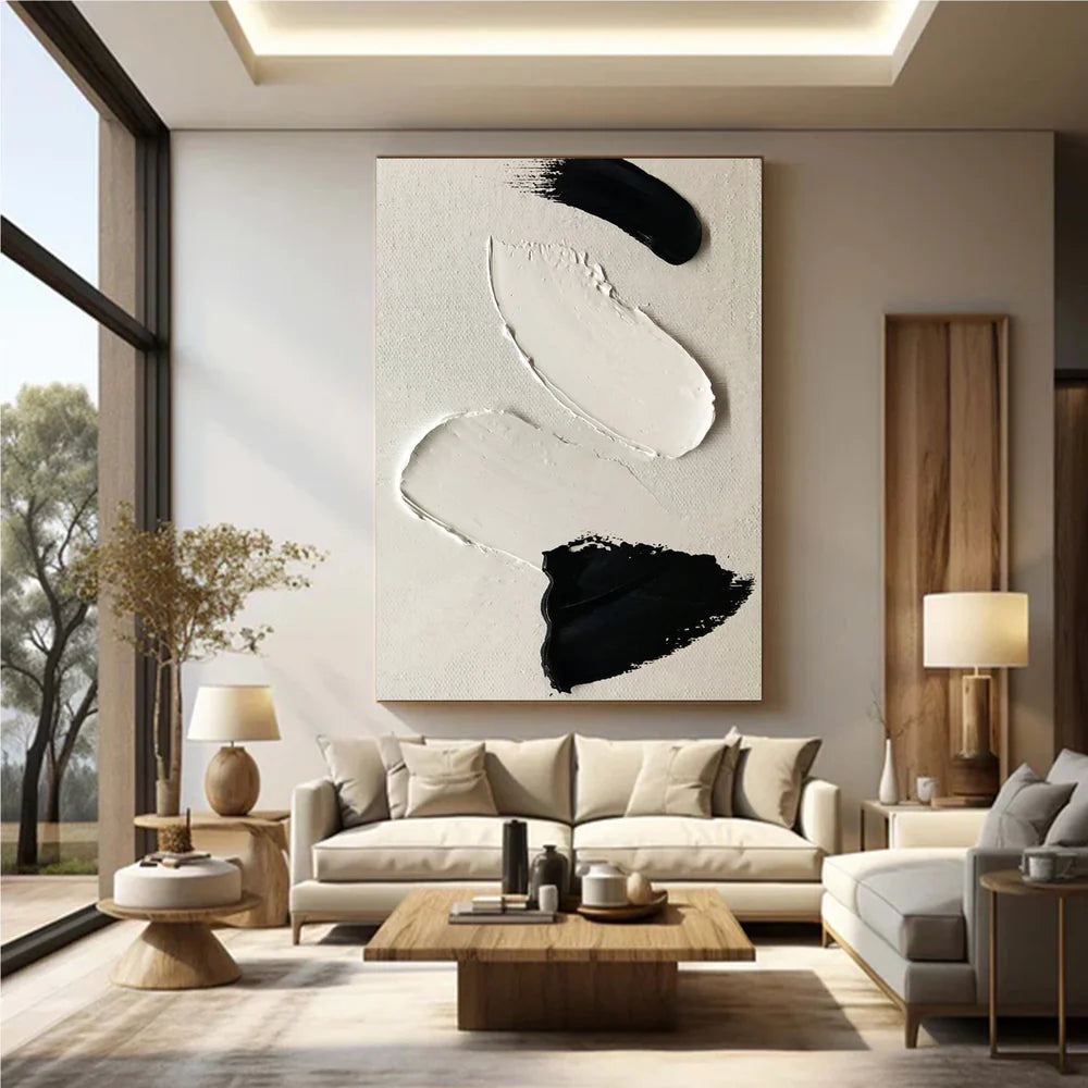 Black and White Minimalist Textured Canvas Art #WZ057