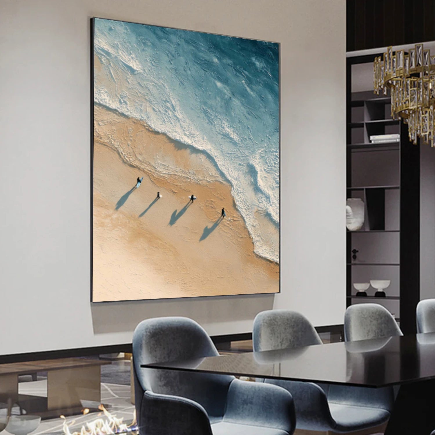 Abstract Ocean And Sky Textured Canvas Art #OC177