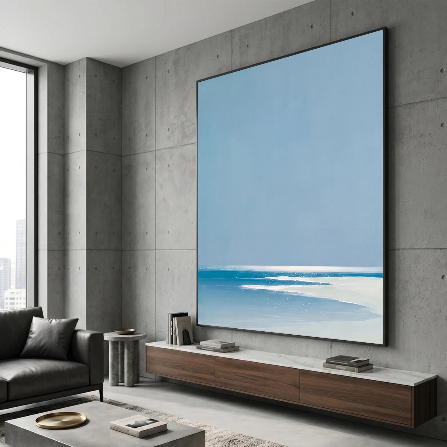 Minimalist Ocean And Sky Textured Canvas Art #OC186