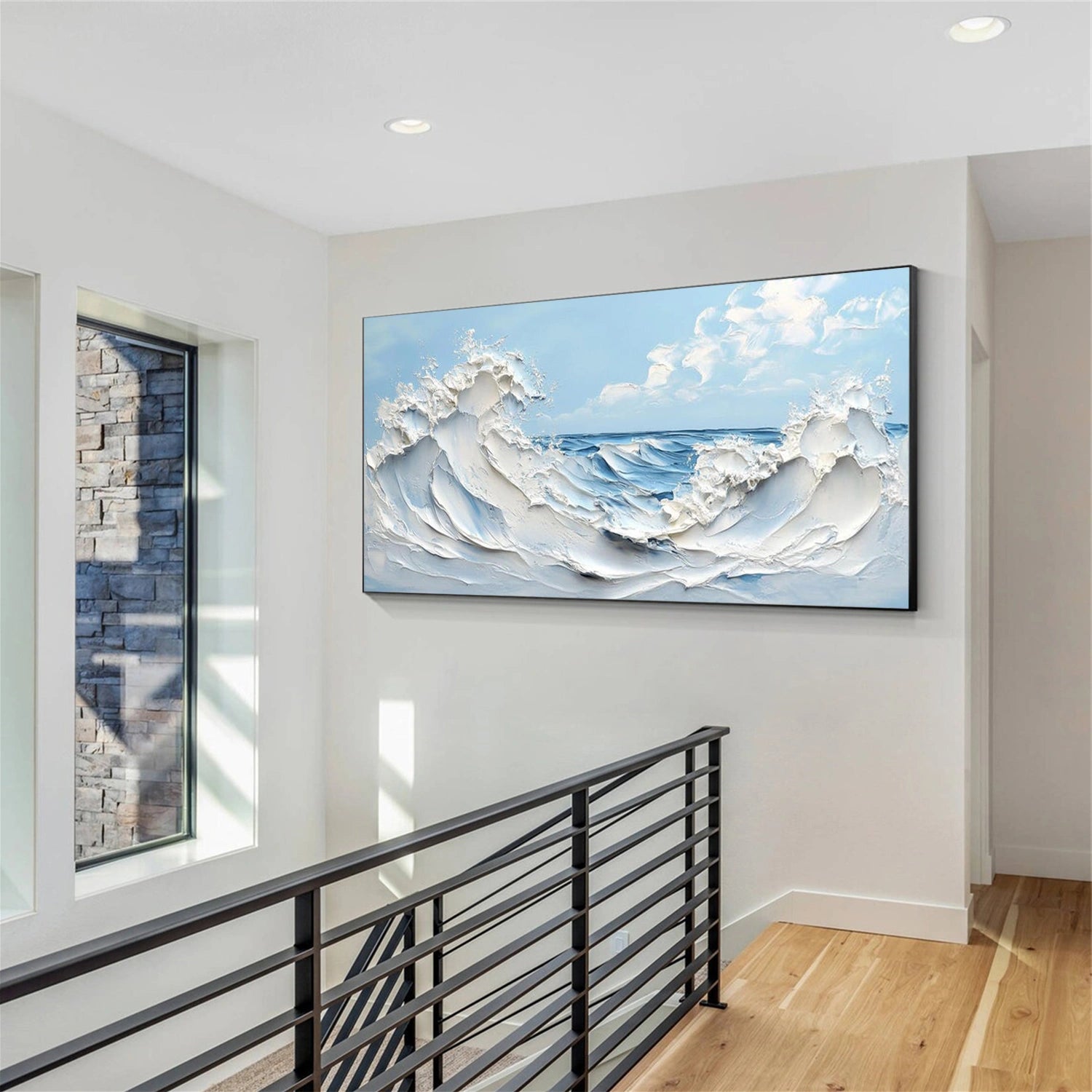 Abstract Ocean And Sky Textured Canvas Art #OC170