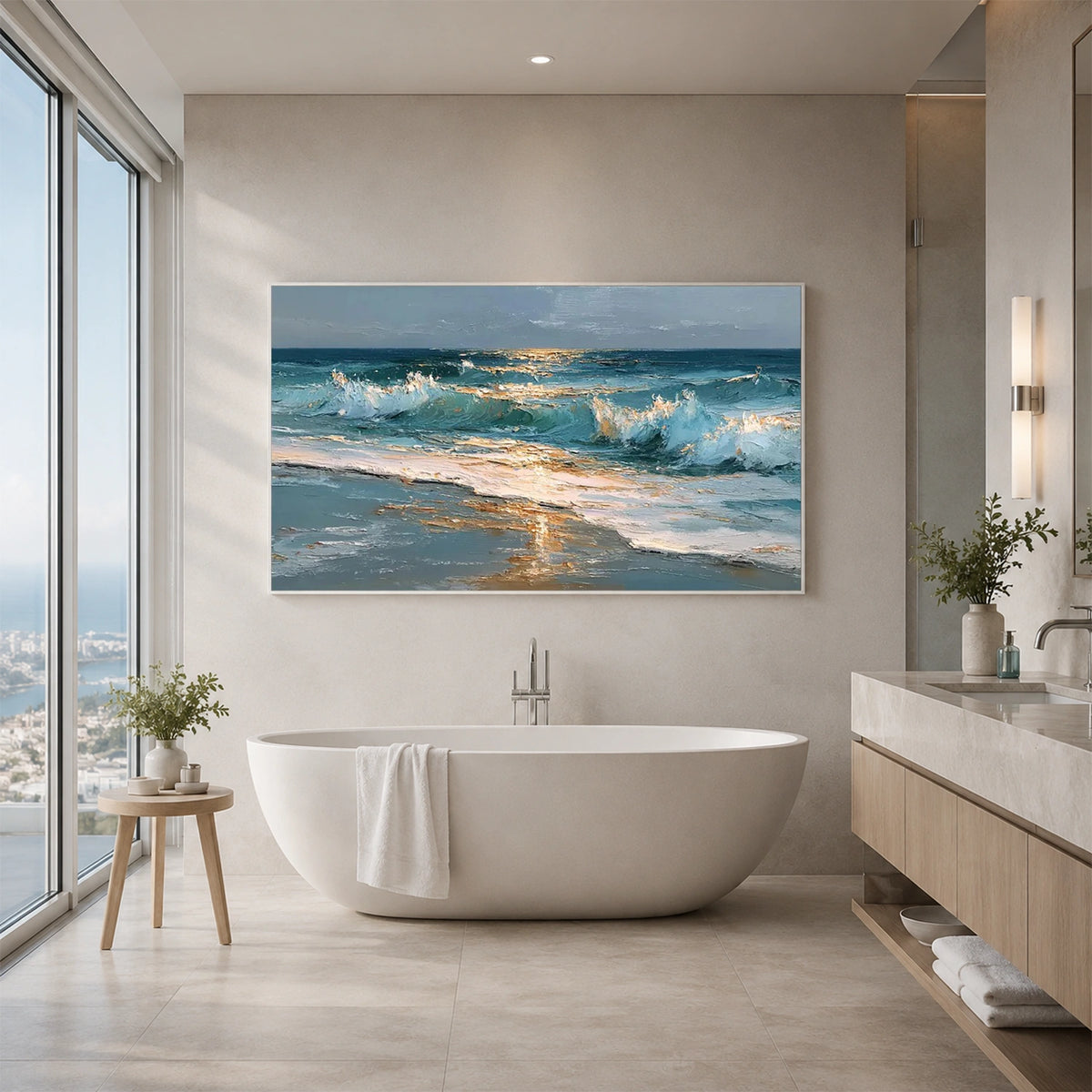 Abstract Ocean And Sky Textured Canvas Art #OC231