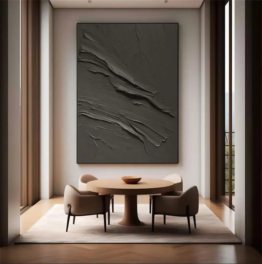 Black Minimalist Textured Canvas Art #WZ089