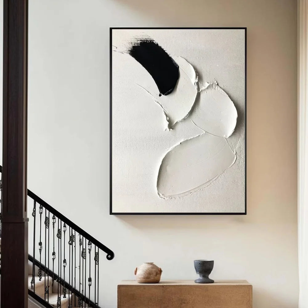 Black and White Minimalist Textured Canvas Art #WZ007