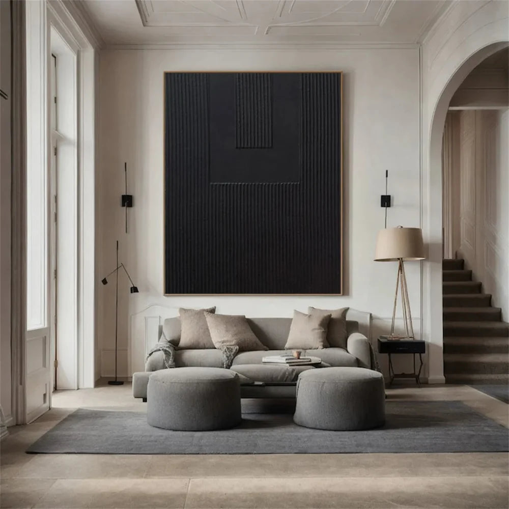 Black Minimalist Textured Canvas Art #WZ082