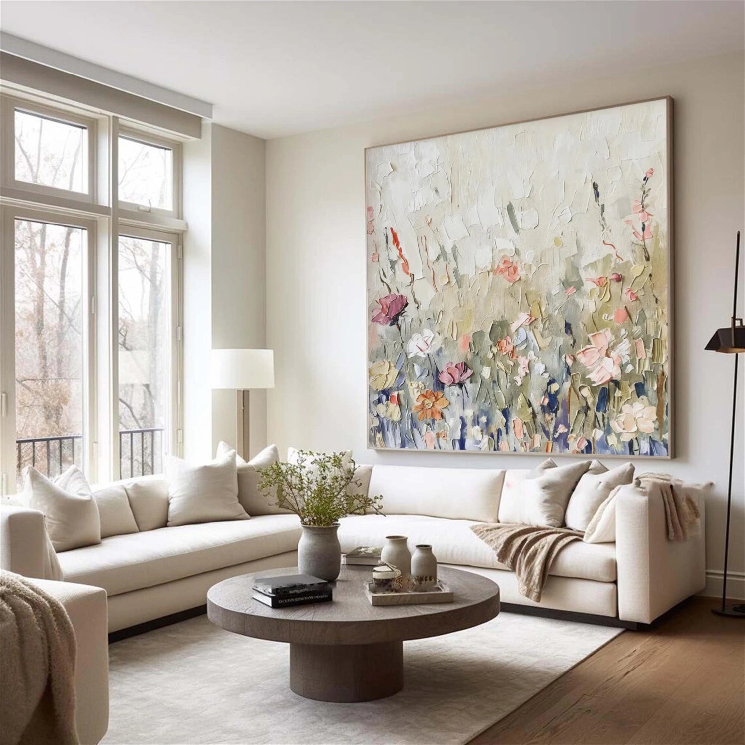 Colorful Abstract Flower And Tree Textured Canvas Art #MF103