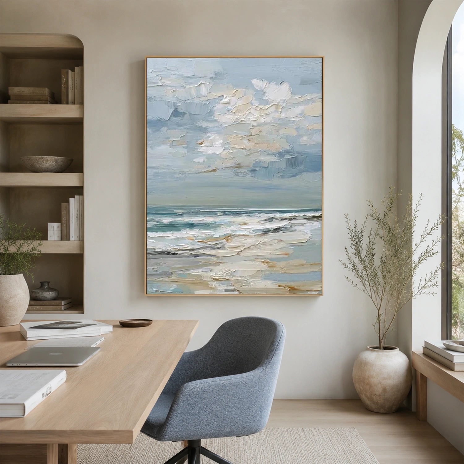 Abstract Ocean And Sky Textured Canvas Art #OC225