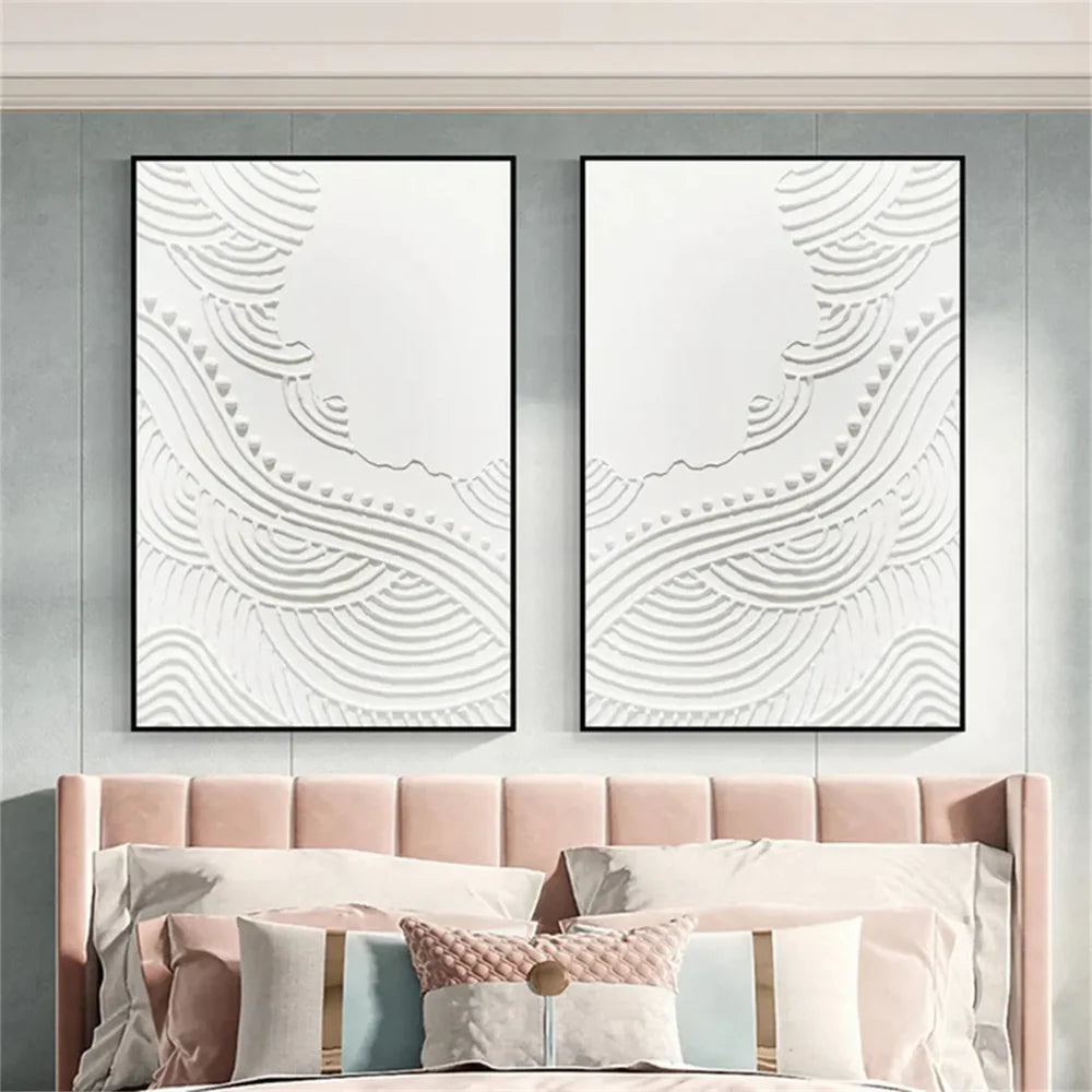 White Minimalist Textured Wall Art Set of 2 #WM065