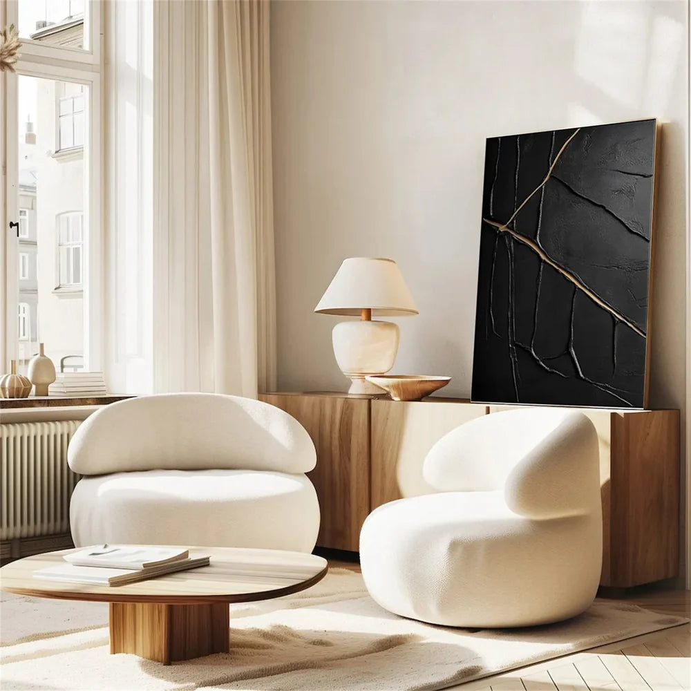 Black Minimalist Textured Canvas Art #WZ044