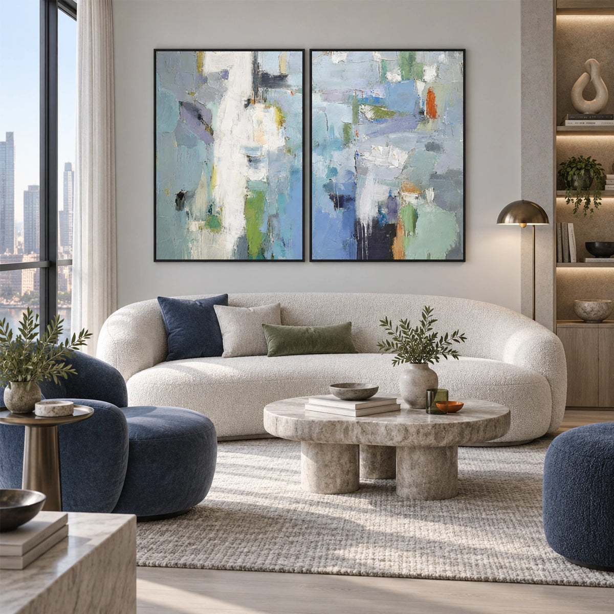 Blue Abstract Wall Art Set of 2 #VA343