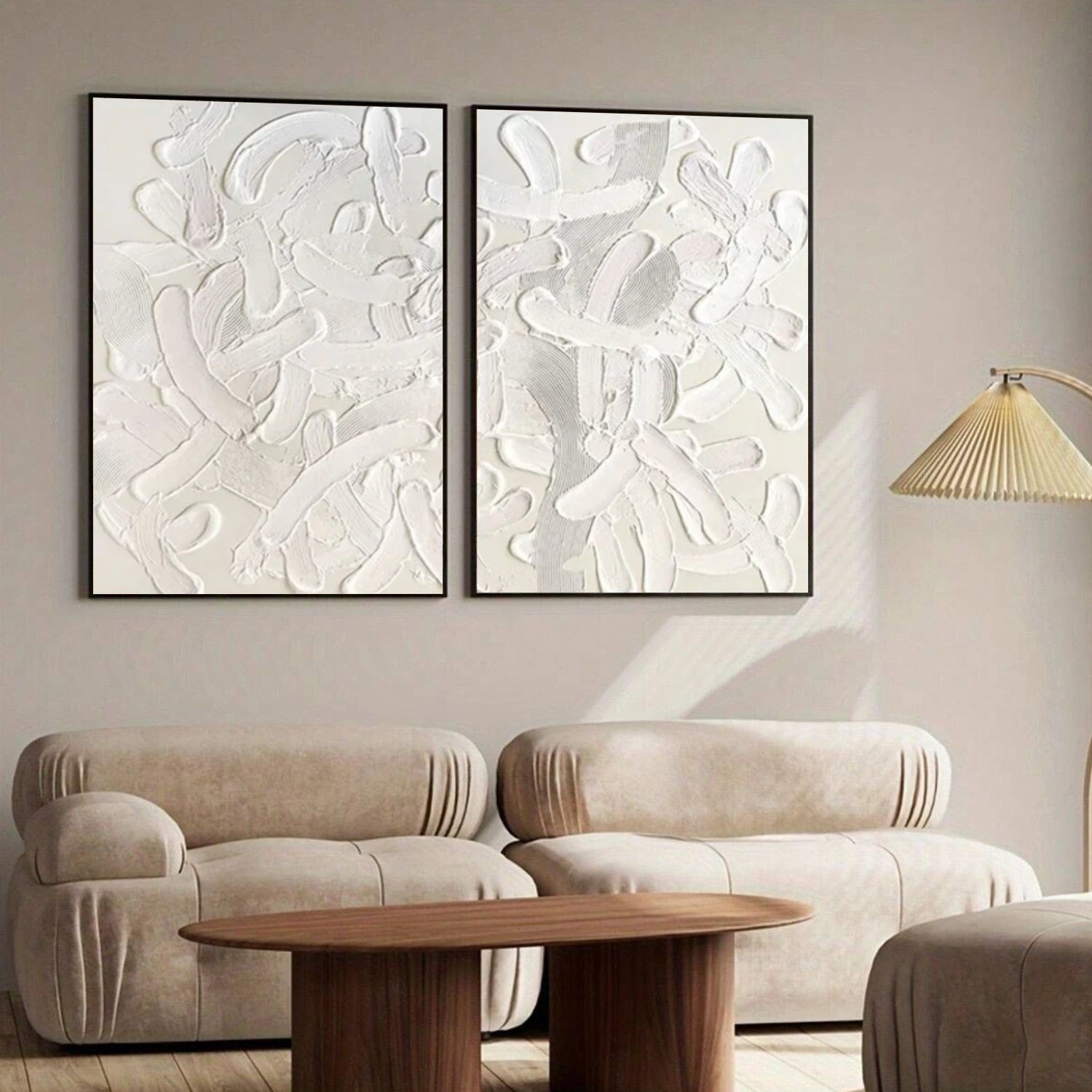 White Minimalist Textured Canvas Art Set of 2 #WM091