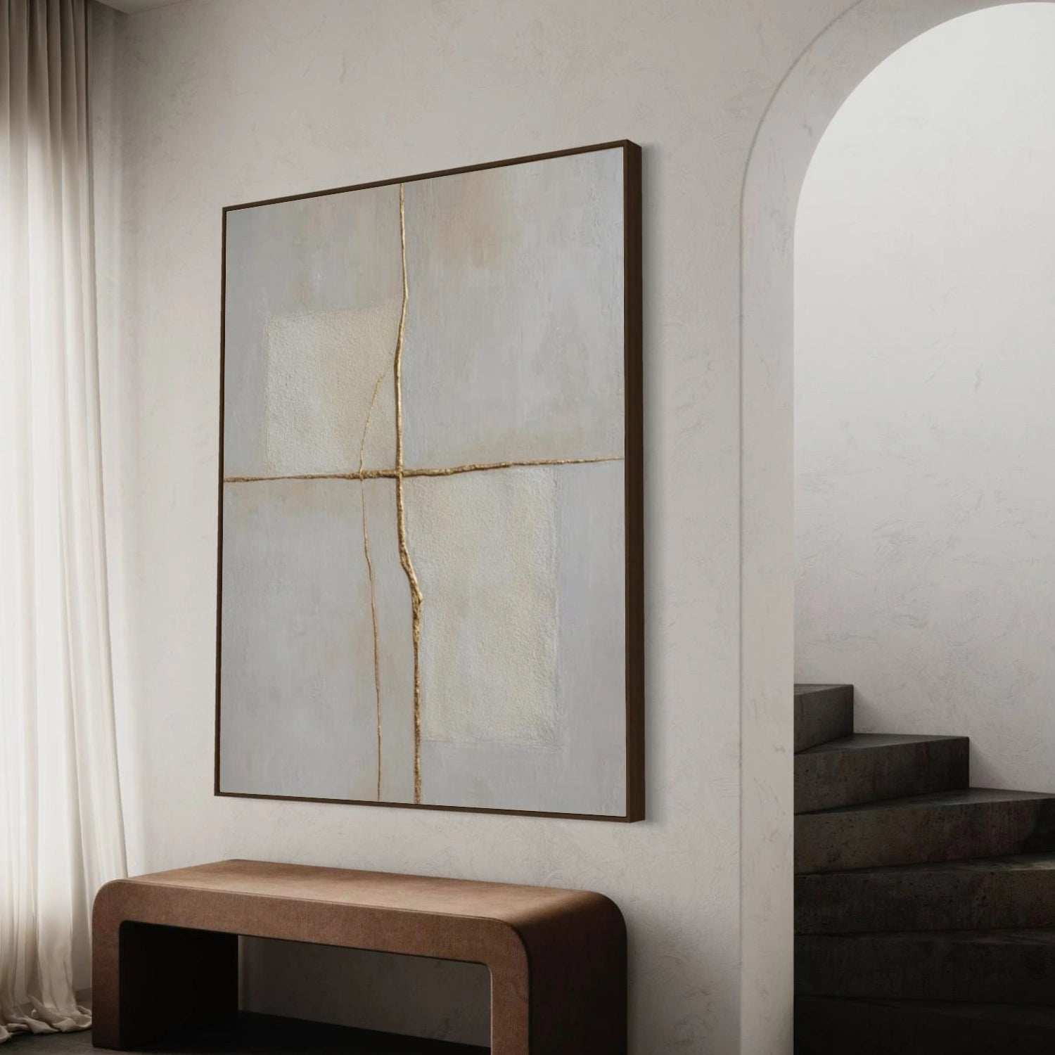 Beige and Grey Minimalist Textured Canvas Art #WM145