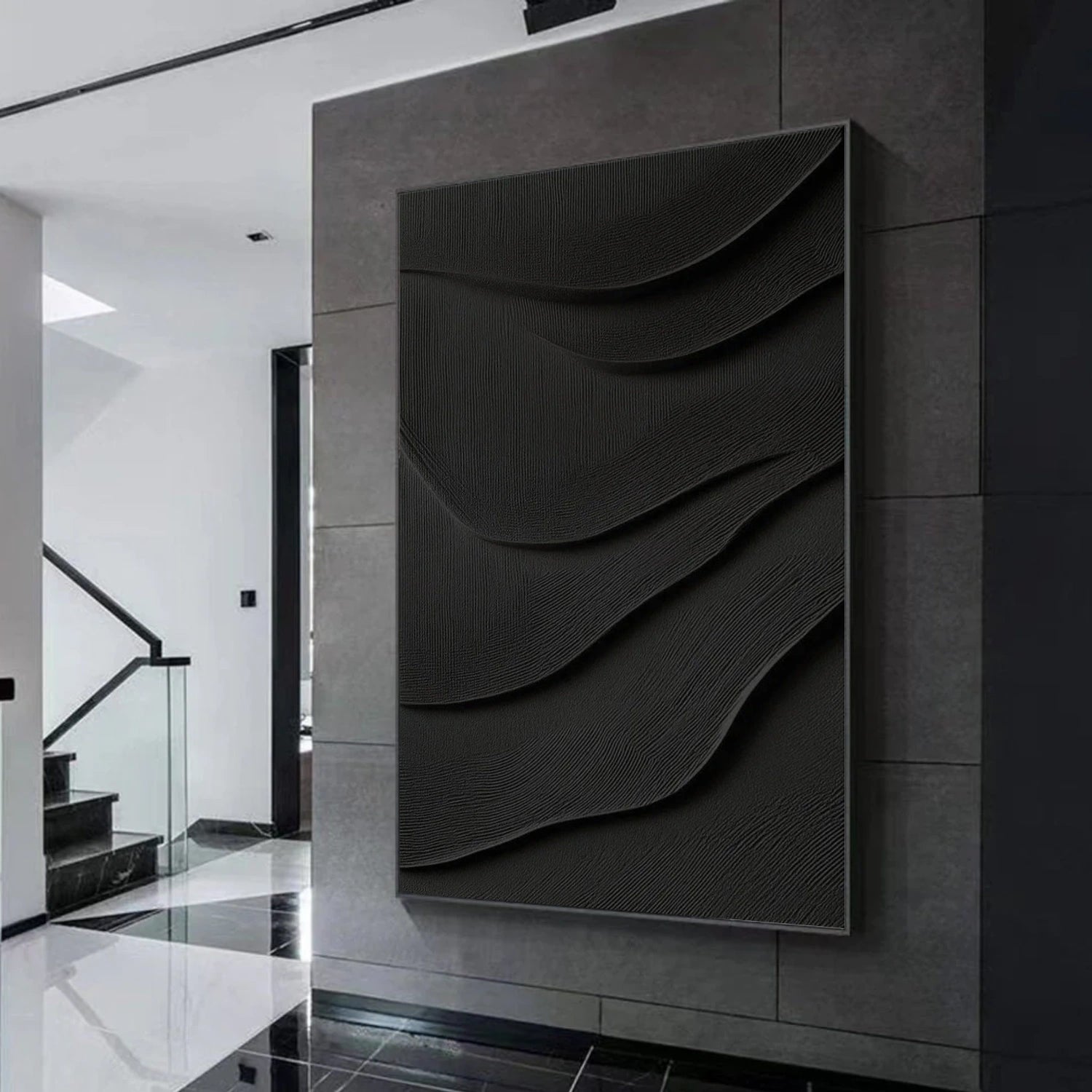 Black Minimalist Textured Canvas Art #WZ108