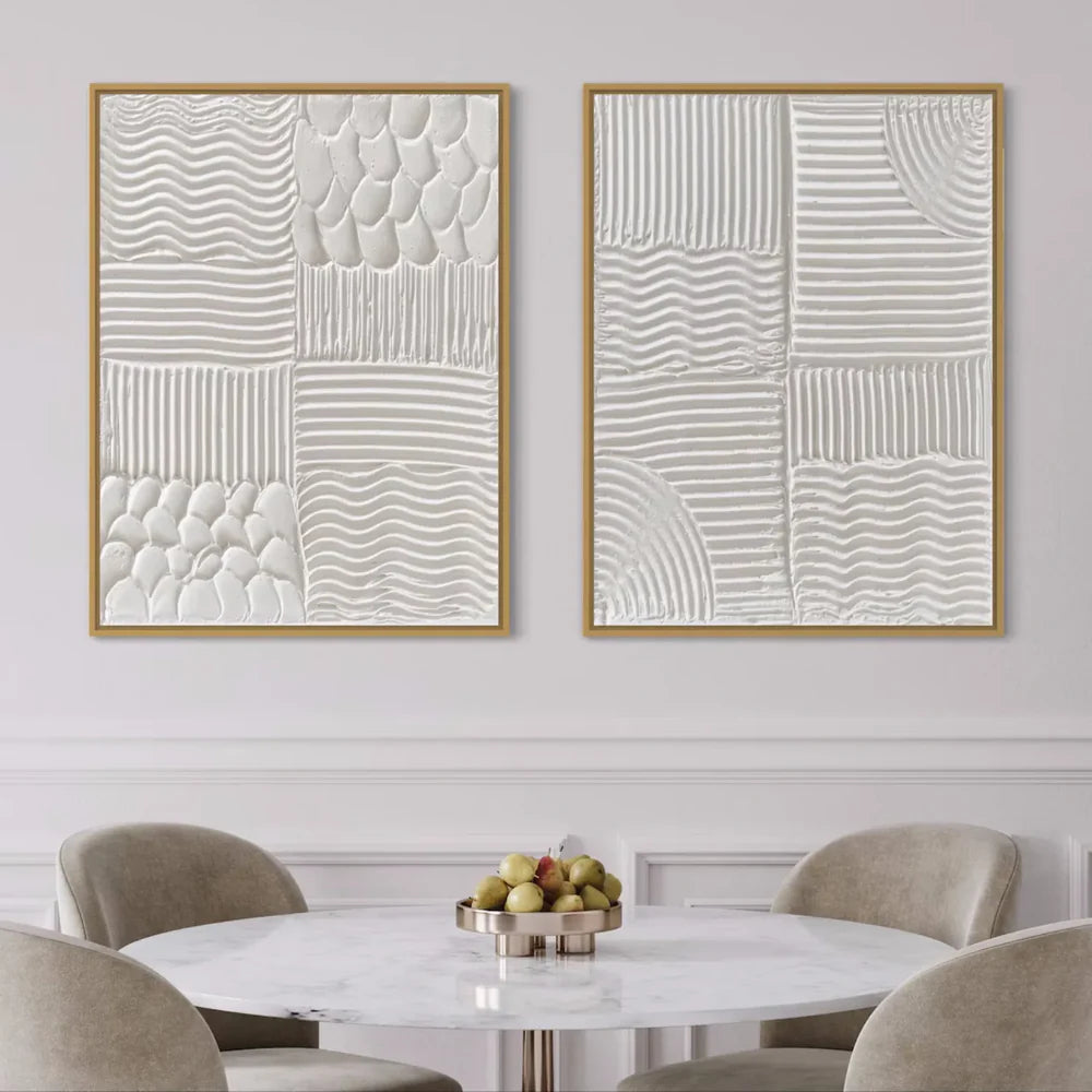 White Minimalist Textured Wall Art Set of 2 #WM075