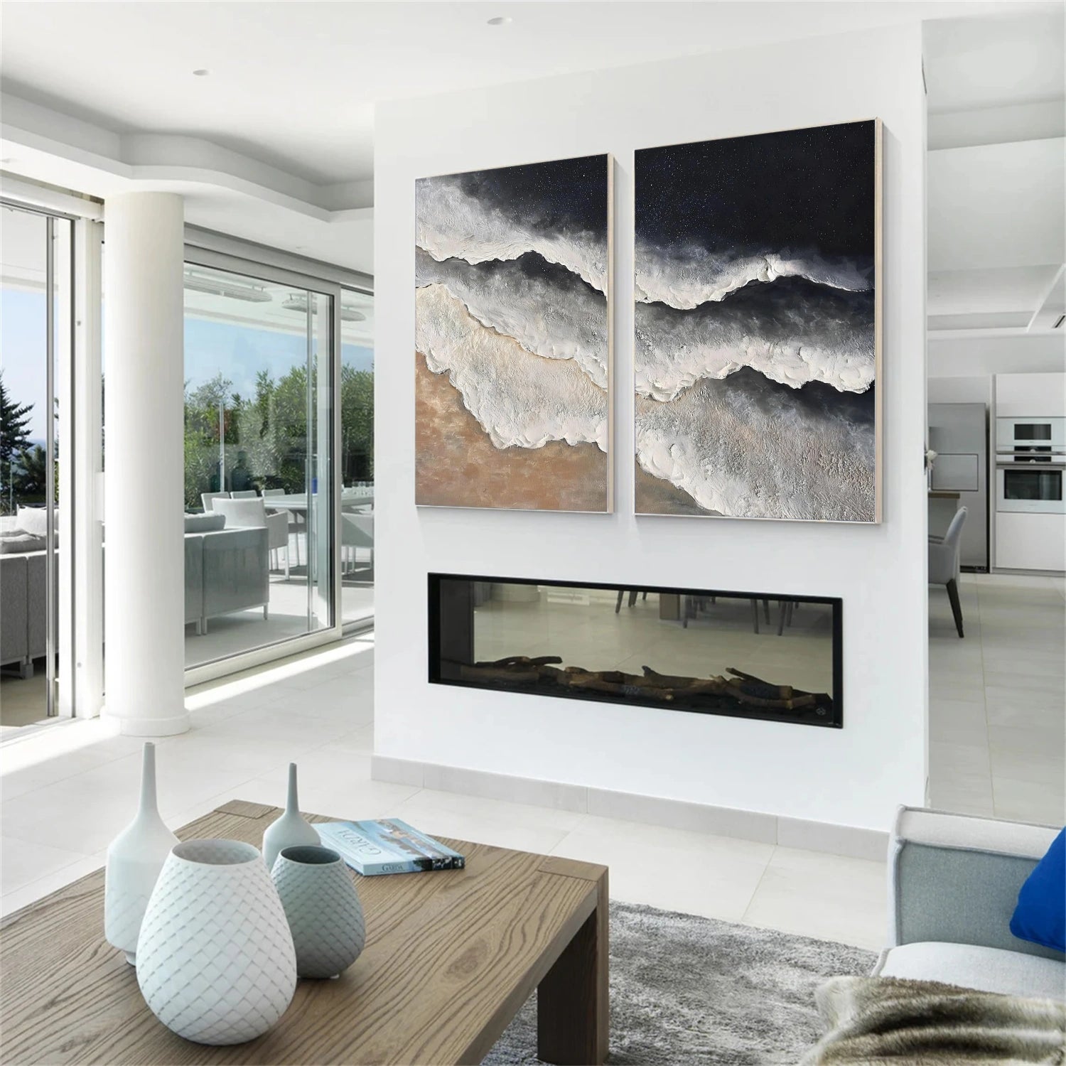 Minimalist Ocean And Sky Textured Canvas Art Set of 2 #OC163