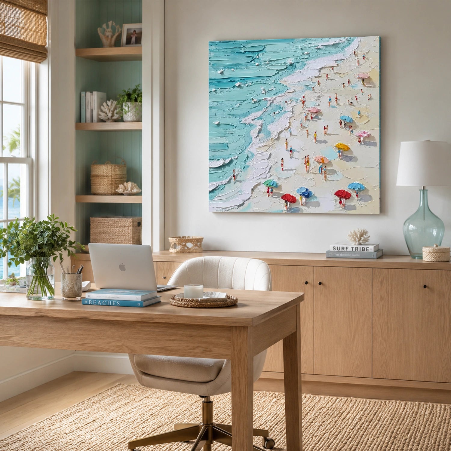 Abstract Ocean And Sky Textured Canvas Art #OC195