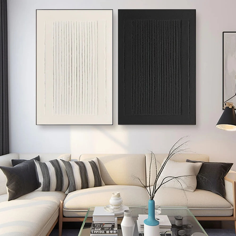 Black and White Minimalist Textured Canvas Art Set of 2 #WZ049