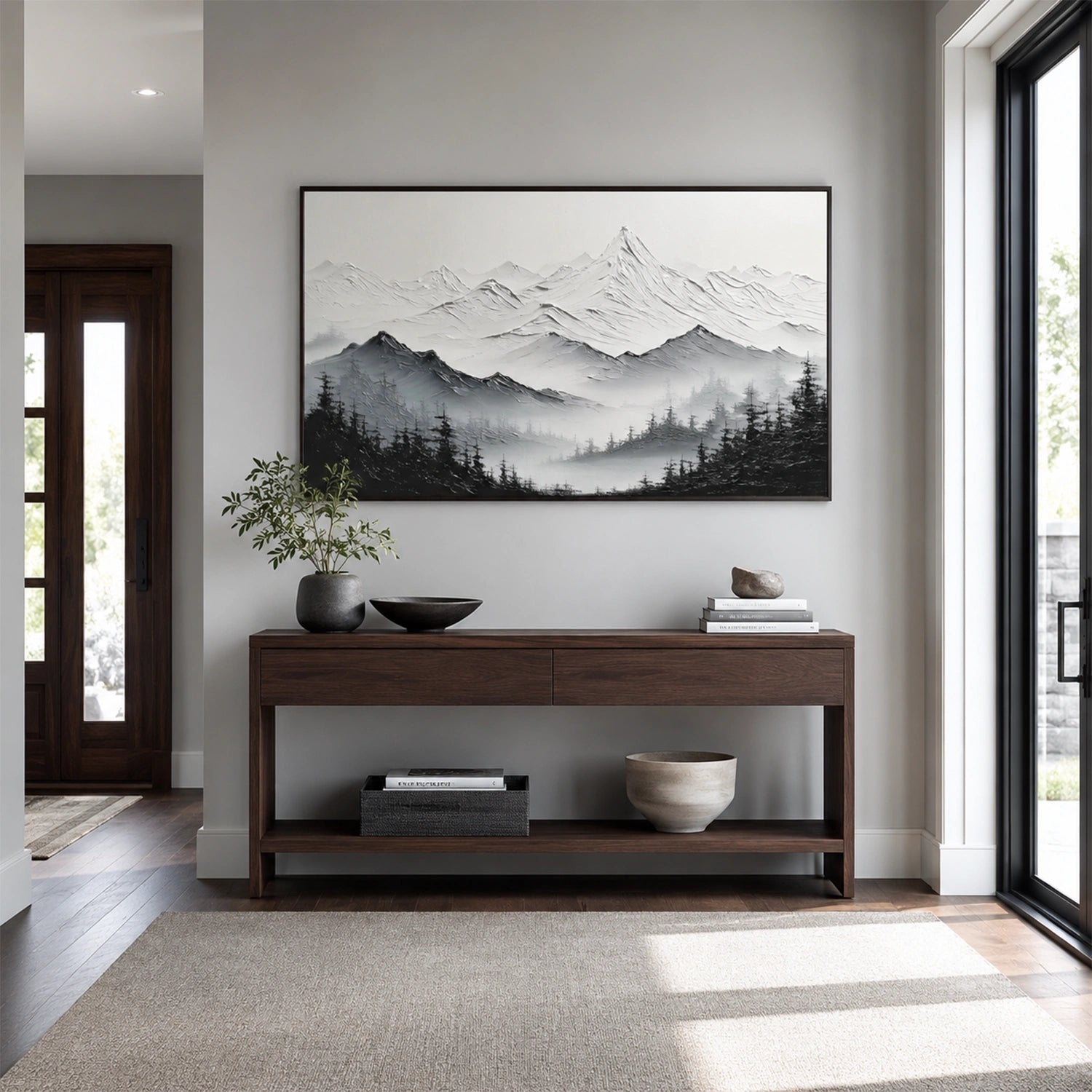 Black and White Abstract Mountain Textured Canvas Art #BT107
