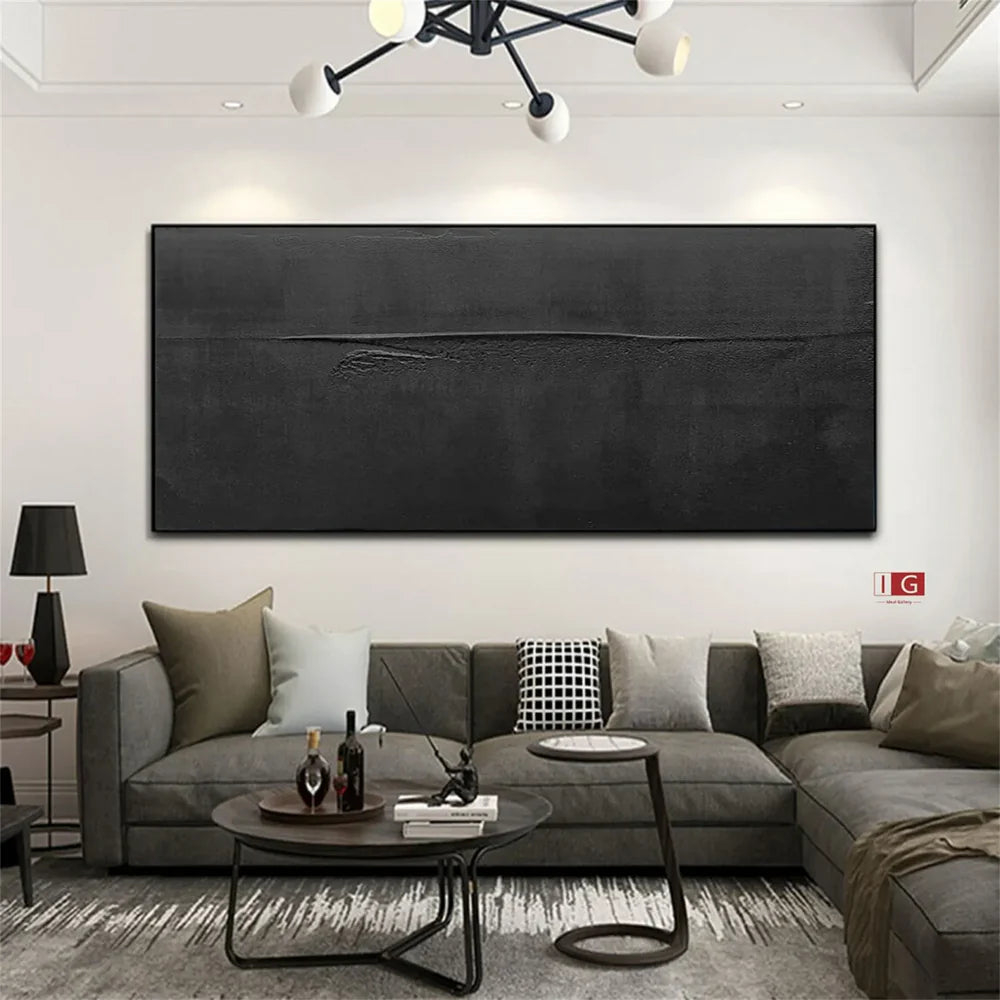 Black Minimalist Textured Canvas Art #WZ076
