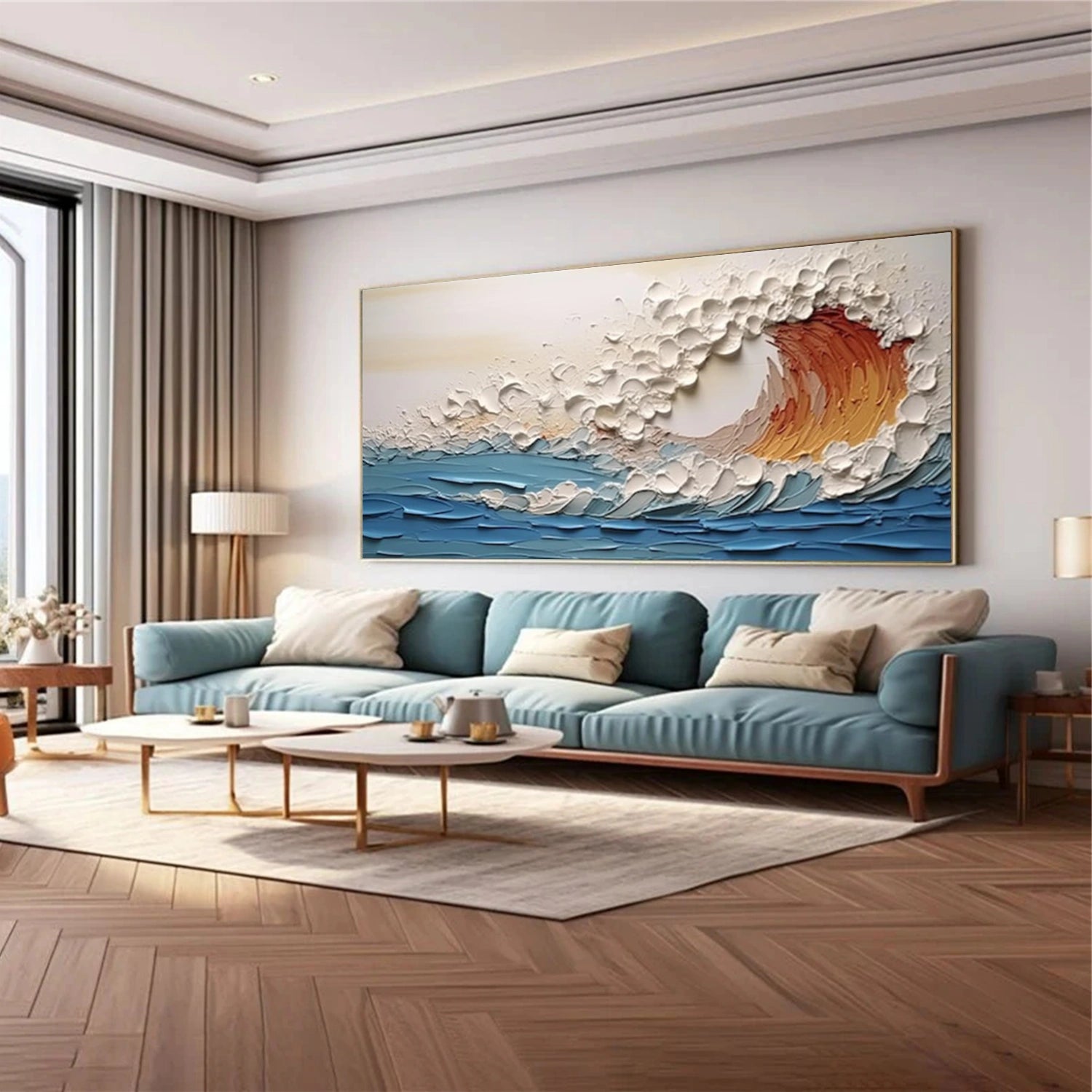Abstract Ocean And Sky Textured Canvas Art #OC132