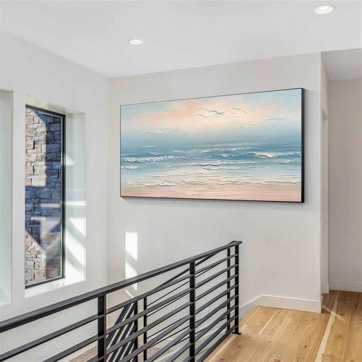 Abstract Ocean And Sky Textured Canvas Art #OC157
