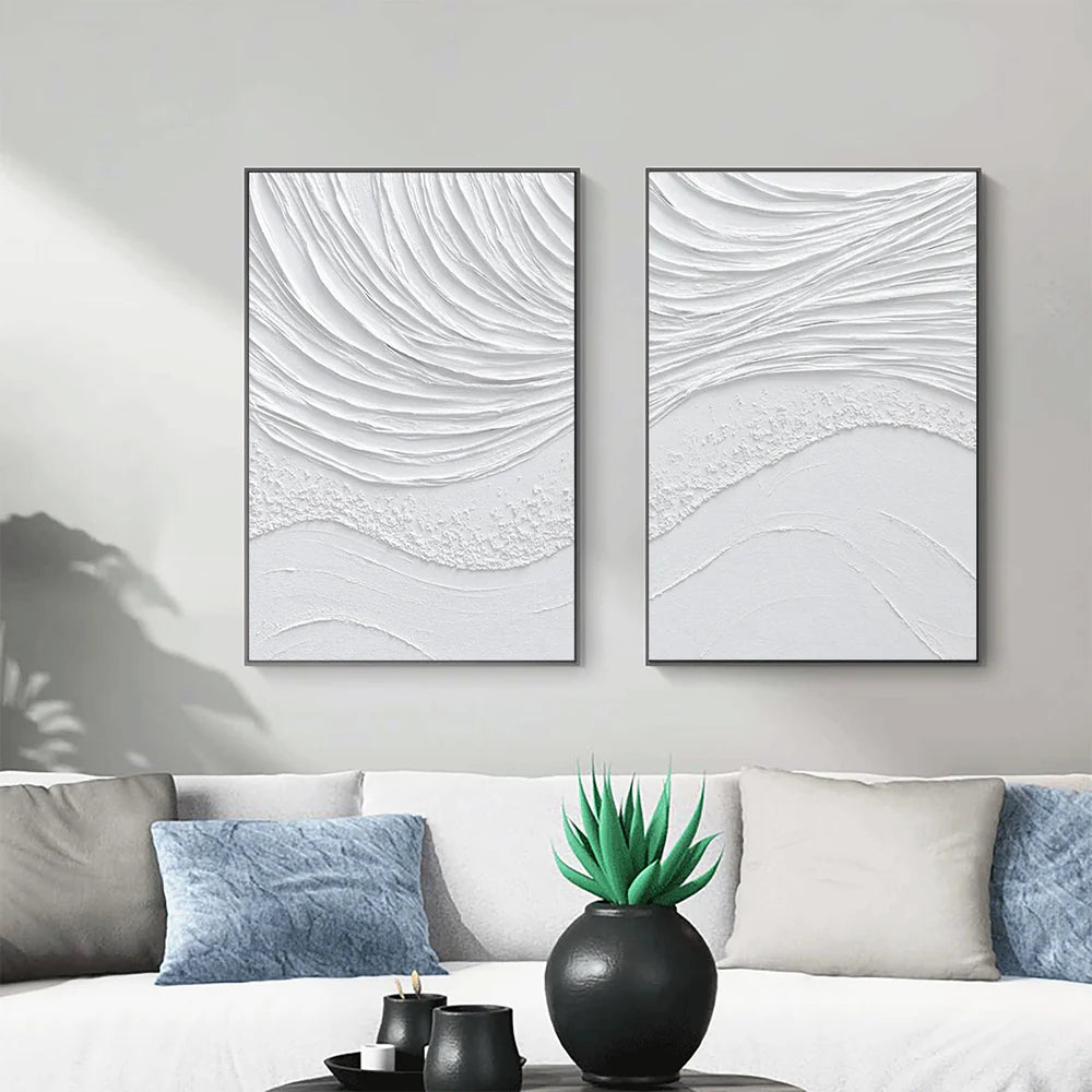 White Minimalist Textured Wall Art Set of 2 #WM017