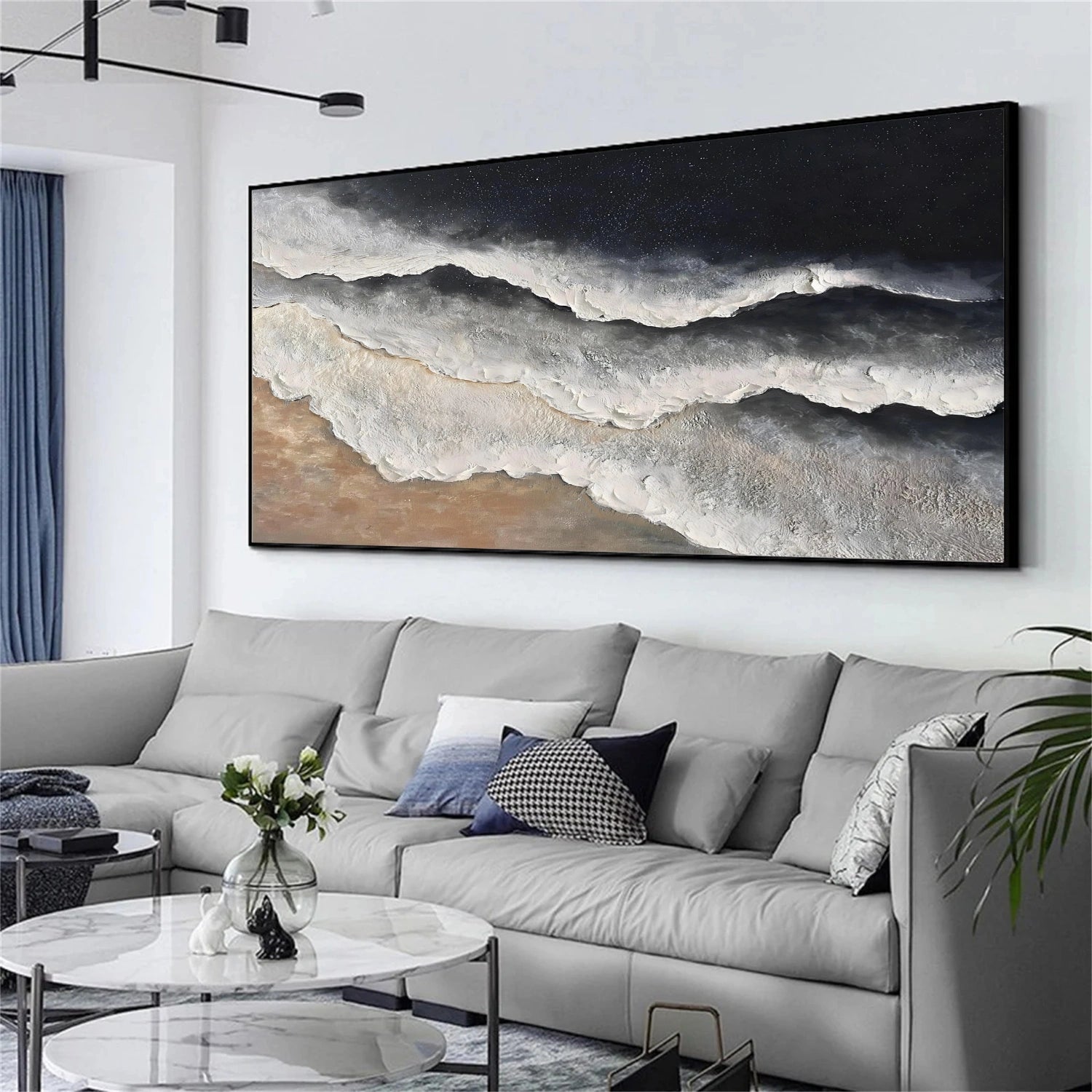 Minimalist Ocean And Sky Textured Canvas Art #OC162