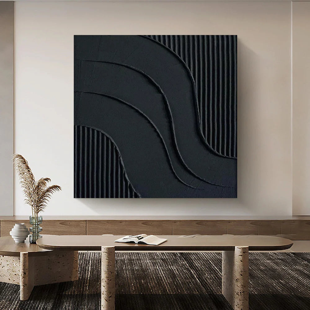 Black Minimalist Textured Canvas Art #WZ001