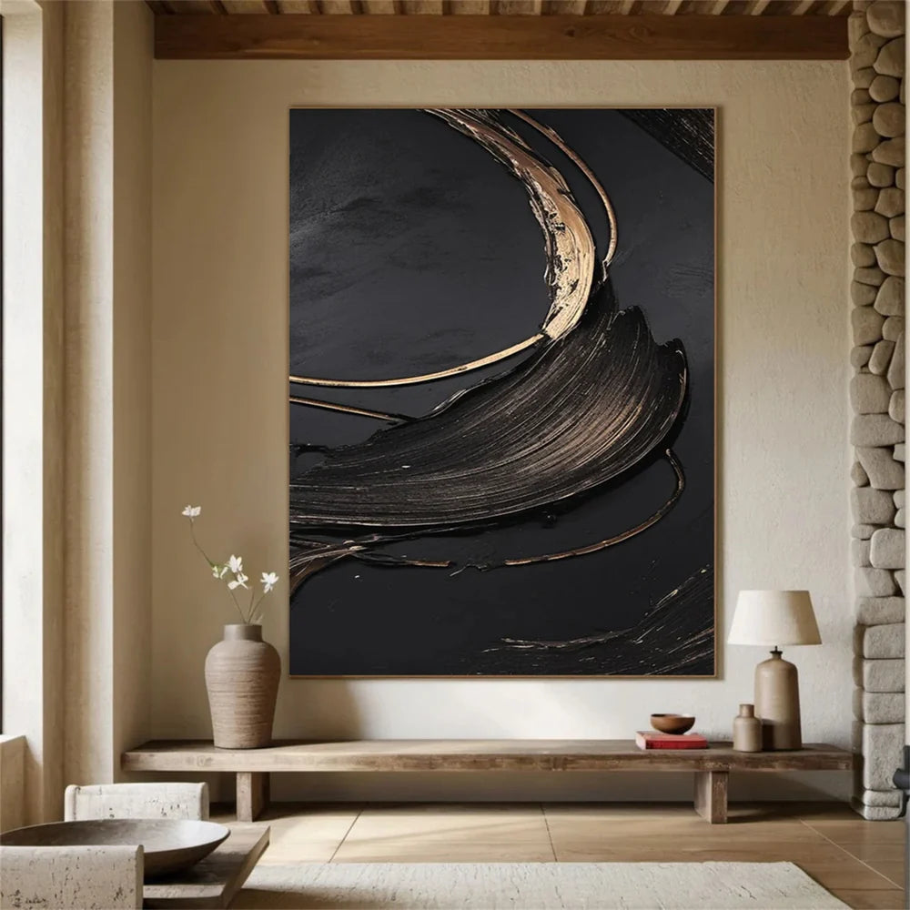 Black Minimalist Textured Canvas Art #WZ027